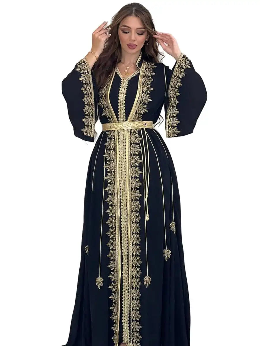 Elegant Eid Dress for Women - Embroidered Applique Caftan Kaftan Maxi Dress - Perfect for Eid Celebrations, Weddings & Special Occasions