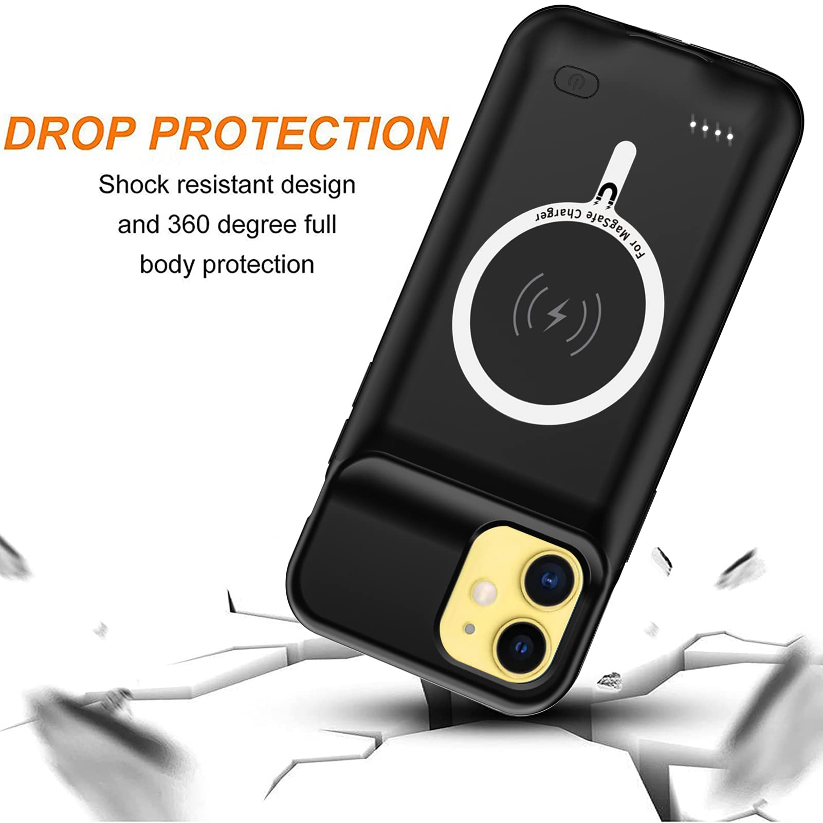 10000mAh Battery Case for iPhone 11 - High Capacity Rechargeable Protective Charging Cover | Wireless Charging & CarPlay Compatible | Portable Extended Battery Pack for Travel, Work & Outdoor Activities (Black, 6.1 inch)