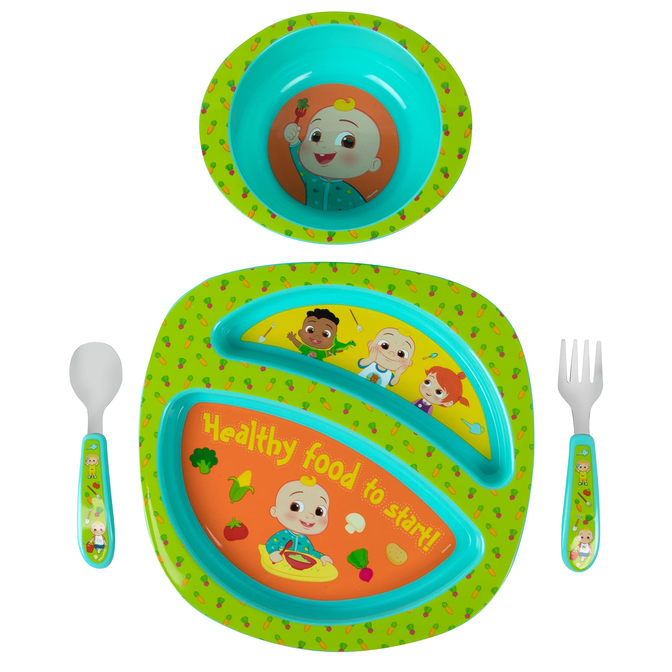 **CoComelon Toddler Dinnerware Set - 4-Piece Kids Plates & Utensils for Mealtime Fun | Perfect for Daycare, Home, and Travel**