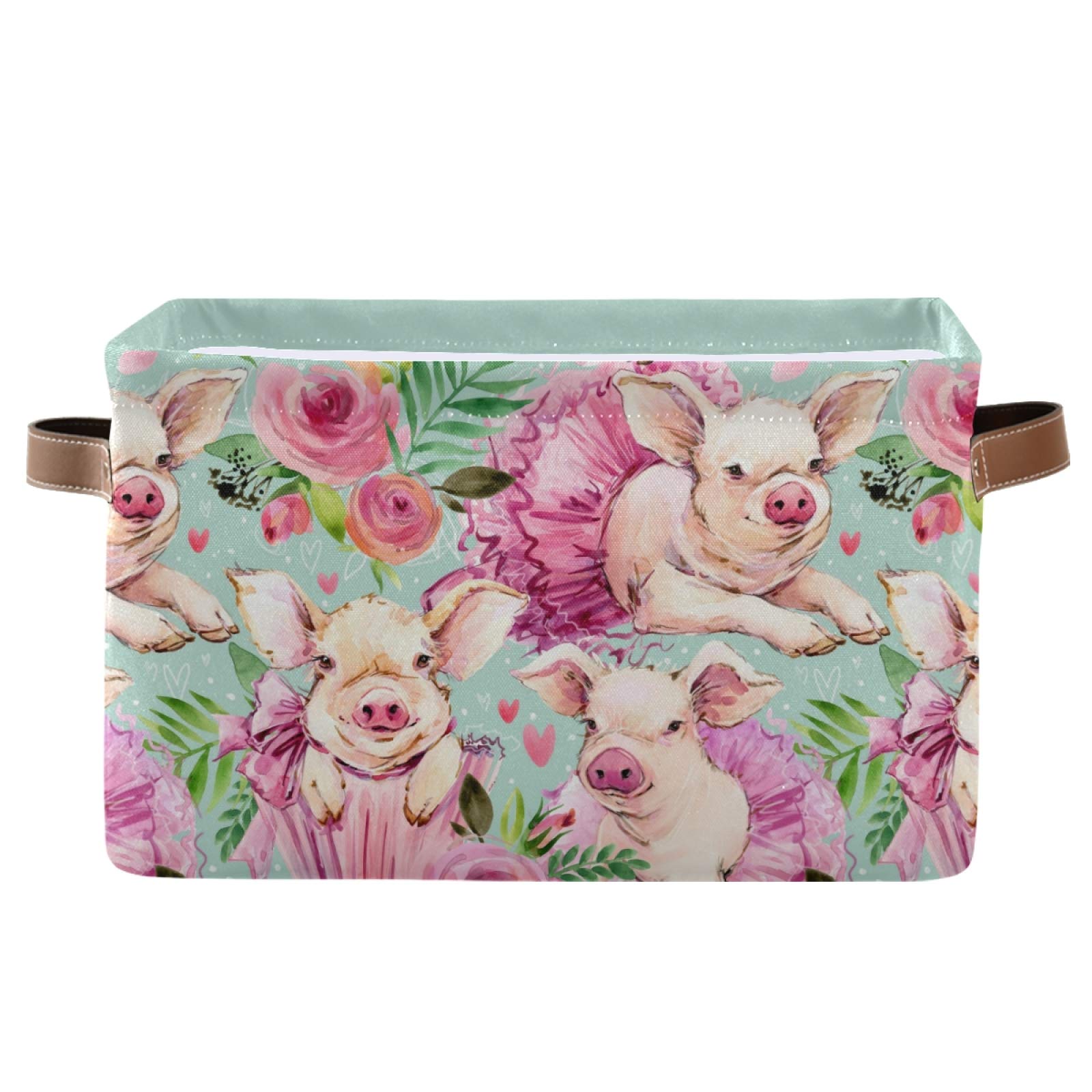 Waterproof Collapsible Storage Basket with PU Handles - Cute Pig Design Organizer for Nursery, Laundry & Home Organization (2-Pack) | Perfect for Baby Rooms, Closet Storage & Toy Organization