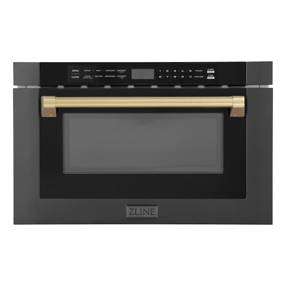 ZLINE Autograph Edition 24-Inch Built-In Microwave Drawer - 1.2 cu.ft Capacity, Black Stainless Steel with Champagne Bronze Accents (MWDZ 1 BS H CB) - Perfect for Modern Kitchens & Luxury Home Appliances