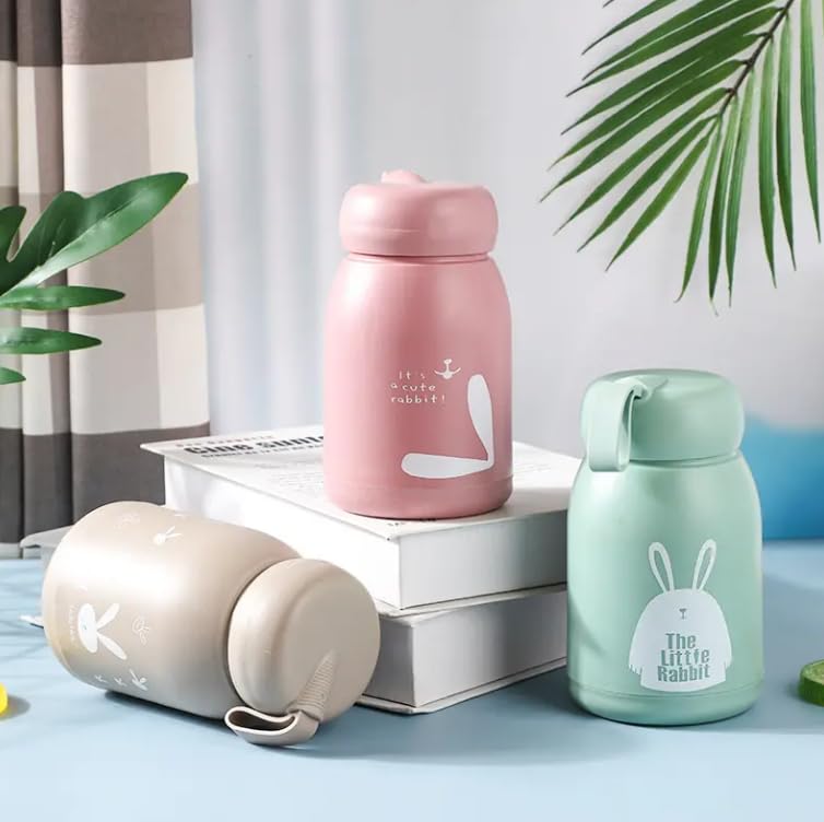 BuntyChiku Mini Glass Water Bottle - 12oz Leakproof Double Walled Insulated Coffee Travel Mug for Hot & Cold Drinks - Perfect for Office, School, Hiking, Picnics & Daily Commute