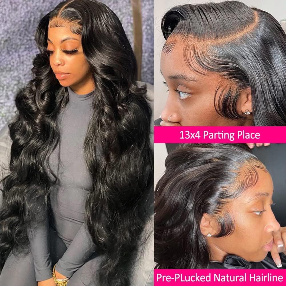 IUPin 13x4 Body Wave Lace Front Wigs Human Hair 250% Density HD Transparent Frontal Wigs for Women | Glueless Pre-Plucked with Baby Hair | 26 Inch Natural Black Human Hair Wig for Daily Wear, Parties & Special Occasions