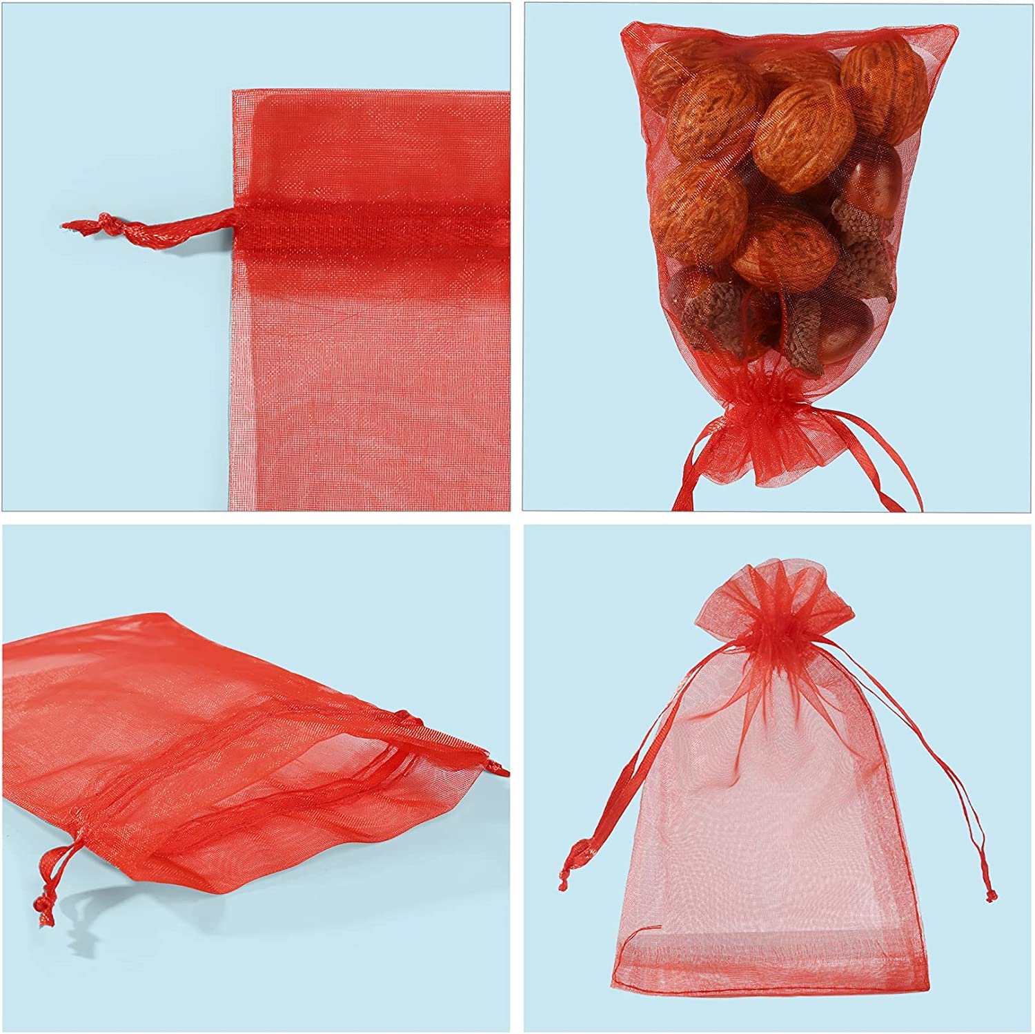Premium 50PCS Red Organza Gift Bags 5x7 Inches - Drawstring Mesh Bags for Wedding Favors, Party Favors, Bridal Shower, Birthday Gifts & Jewelry Packaging - Elegant Sheer Favor Pouches for Special Occasions