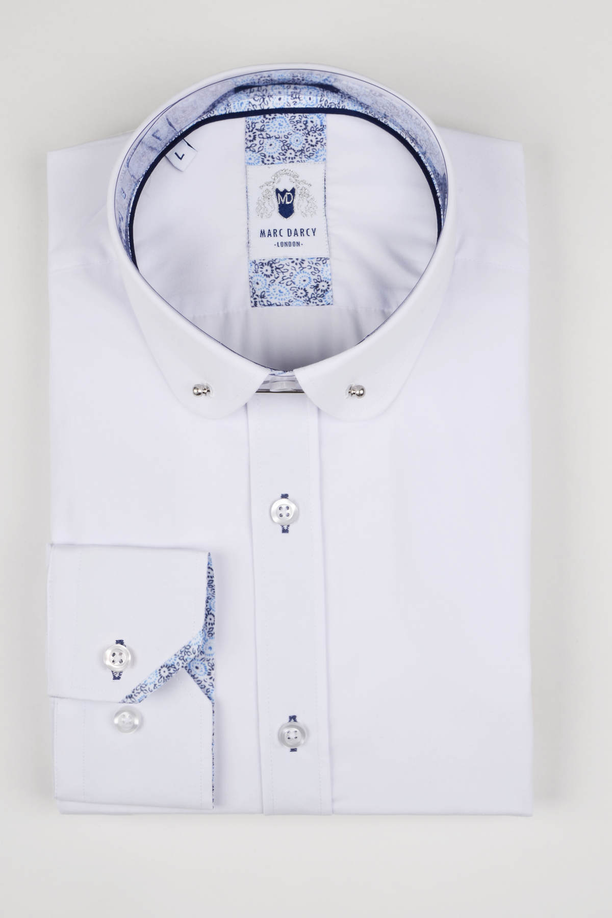 BENSON White Penny Collar Shirt with Collar Bar - Classic Men's Dress Shirt for Business, Wedding & Formal Occasions