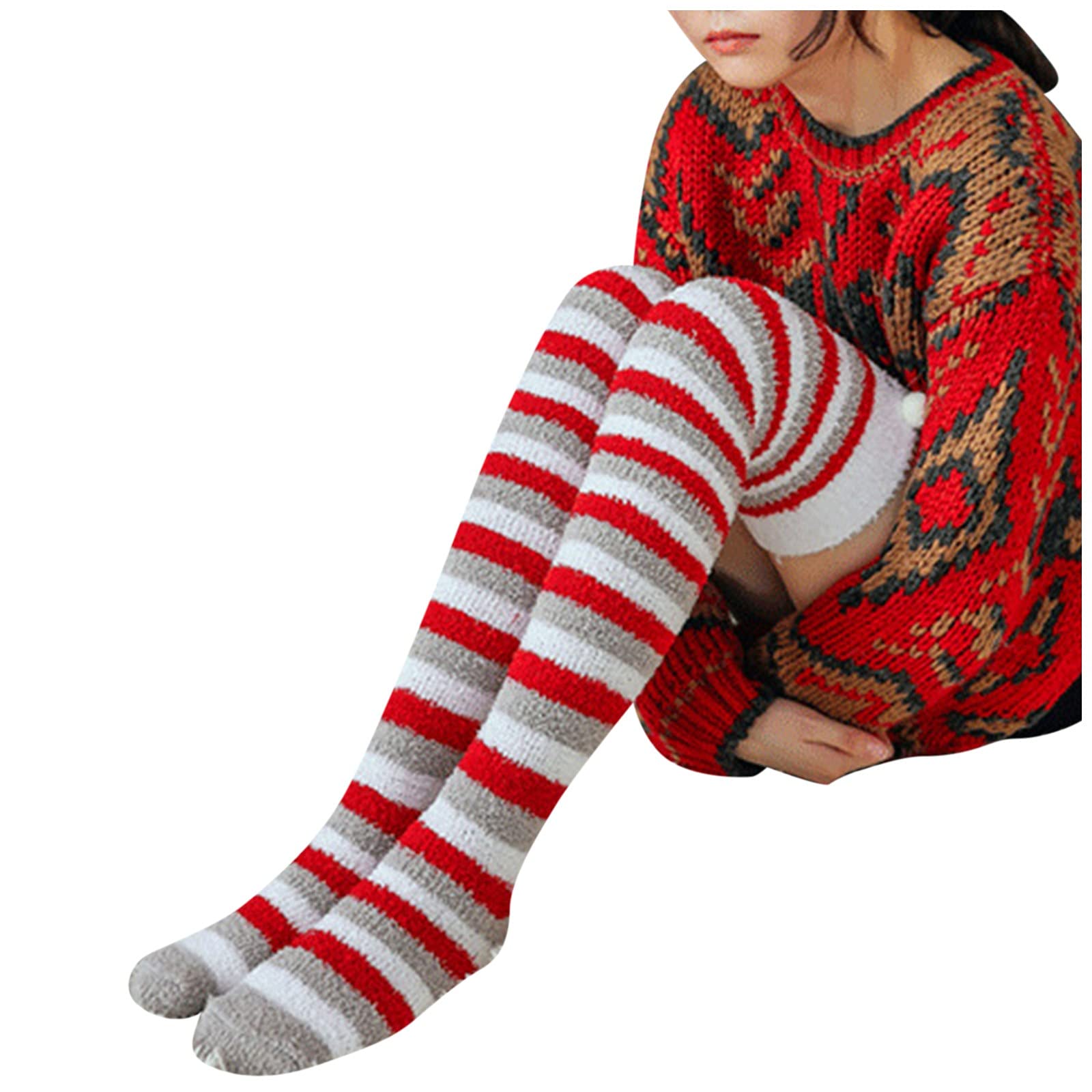 Cozy Fleece Knee High Socks for Women - Warm Coral Christmas Stockings with Thick Thermal Lining | Perfect for Winter, Holidays & Gift Giving