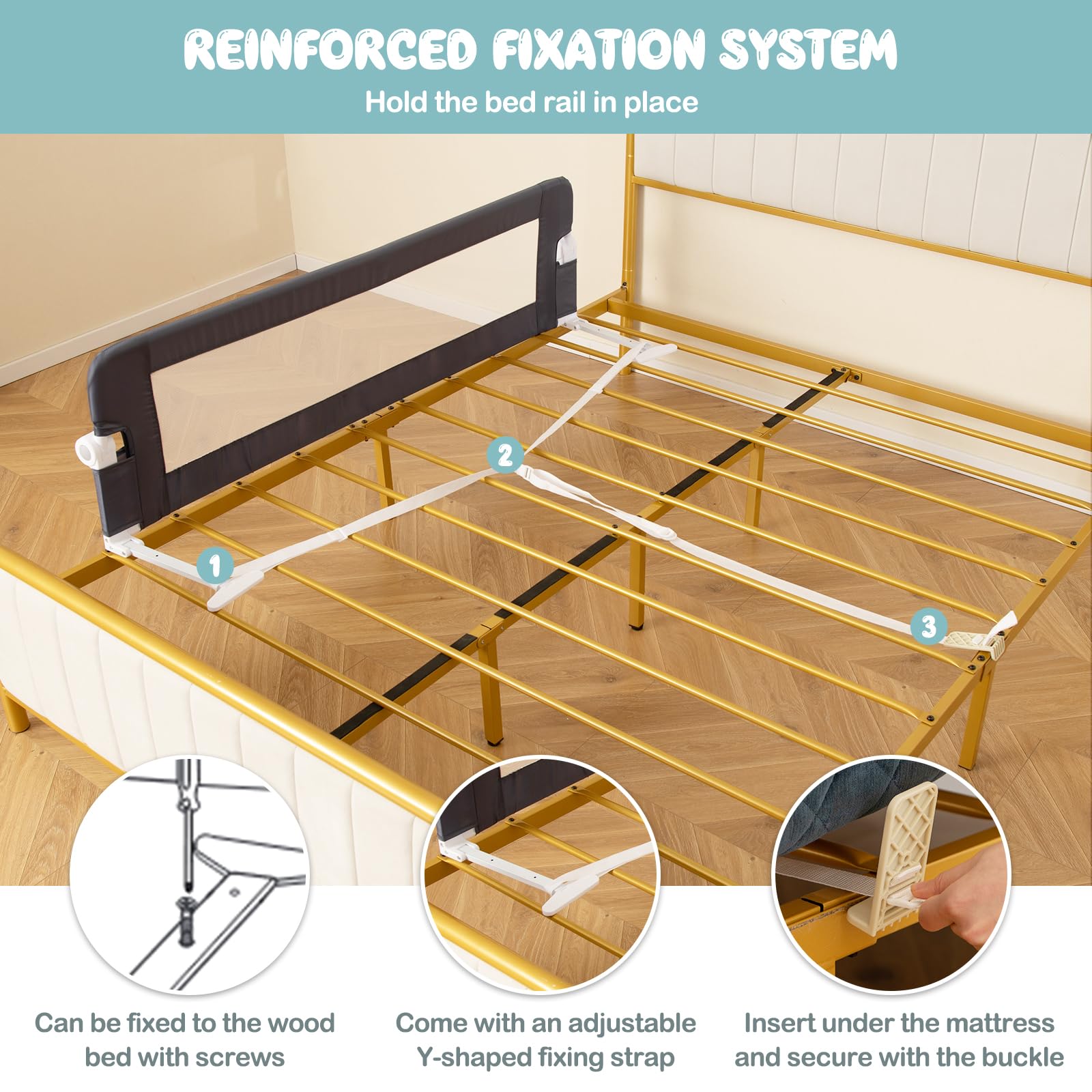 BABY JOY 2-Pack Extra Long Double Sided Swing Down Bed Rail Guard - Folding Safety Bedrail for Convertible Crib & Toddler Beds (Twin/Full/Queen/King Mattress, Dark Gray, 60