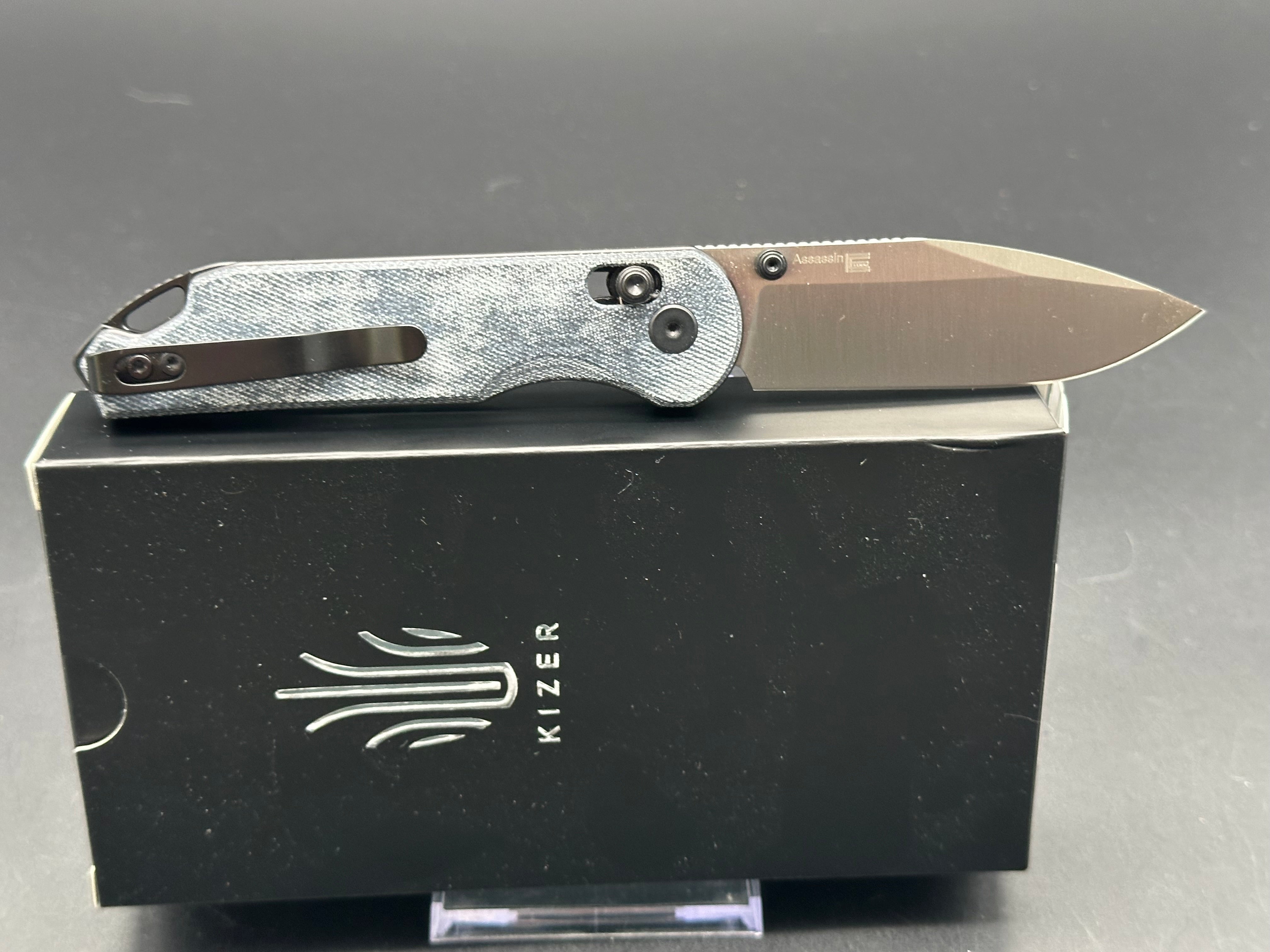 KIZER Assassin Folding Pocket Knife - Nitro-V Steel Blade, Clutch Lock, Blue Micarta Handle - EDC, Camping, Survival & Outdoor Activities