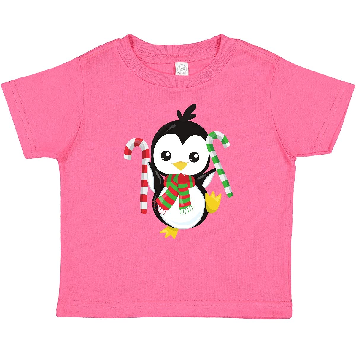 Inktastic Christmas Penguin Baby T-Shirt - Cute Penguin with Scarf & Candy Cane Design - Soft Cotton Holiday Outfit for Infants & Toddlers - Perfect for Christmas Photos, Family Gatherings & Festive Celebrations