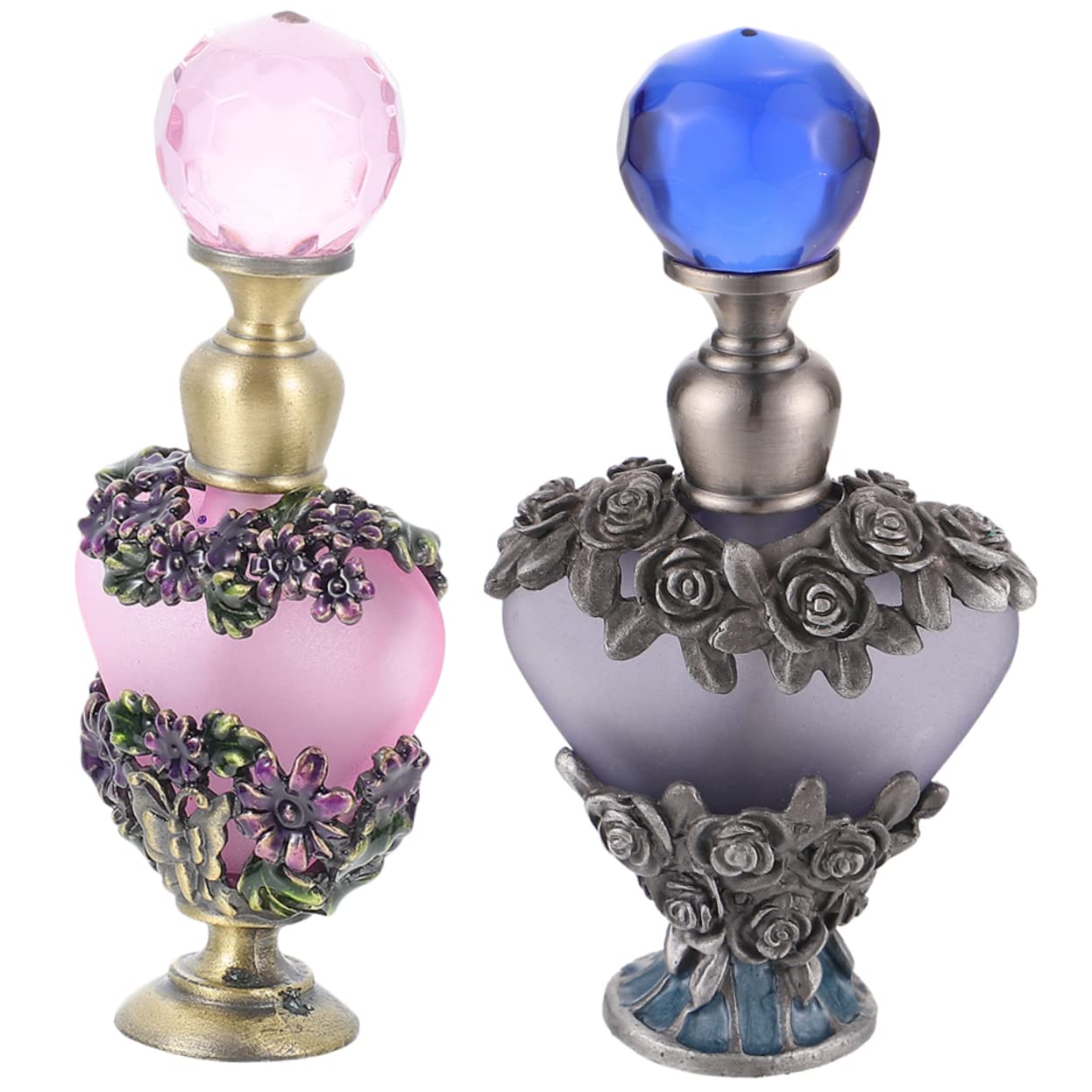 FRCOLOR 2-Pack Vintage Perfume Bottles - Refillable Mini Perfume Sample Bottles with Metal Lid, Glass Travel Containers for Essential Oils & Fragrances - Perfect for Travel, Purse, Gift & DIY Perfume Making