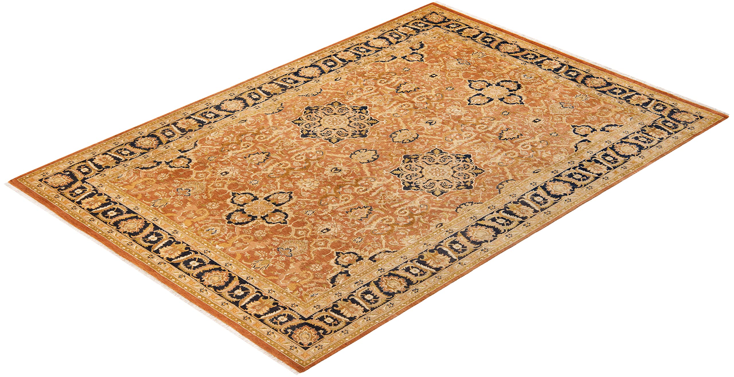 Handmade Wool Traditional Floral Mogul Brown 6x9 Area Rug - One of a Kind Hand Knotted Persian Rug for Living Room, Bedroom & Home Decor