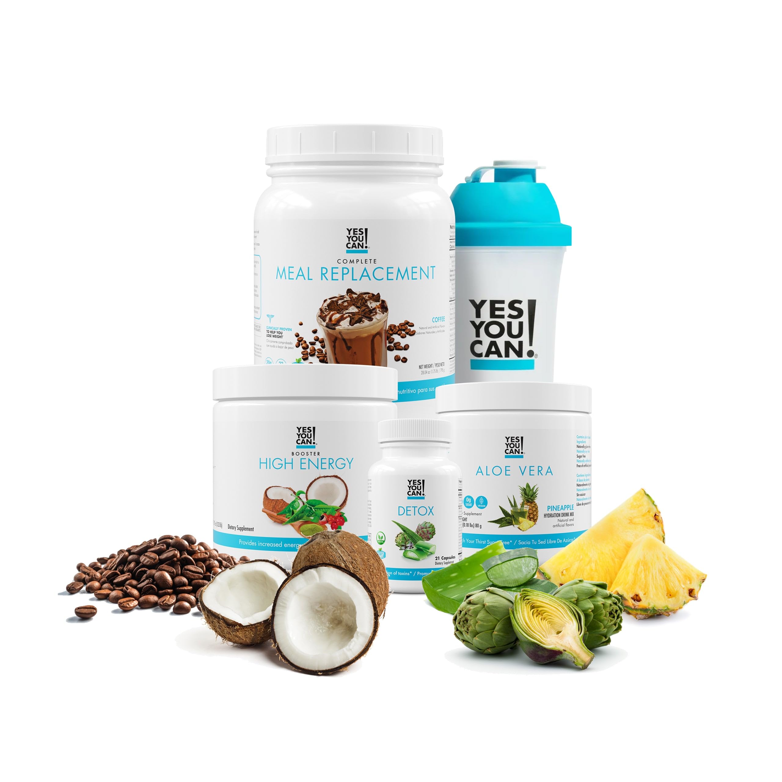 Yes You Can! Detox Plus Kit - Meal Replacement Coffee & Aloe Vera Pineapple Shake Powder | High Energy Booster, Detox Supplement for Weight Loss & Wellness | Perfect for Busy Mornings, Post-Workout Recovery & Healthy Lifestyle