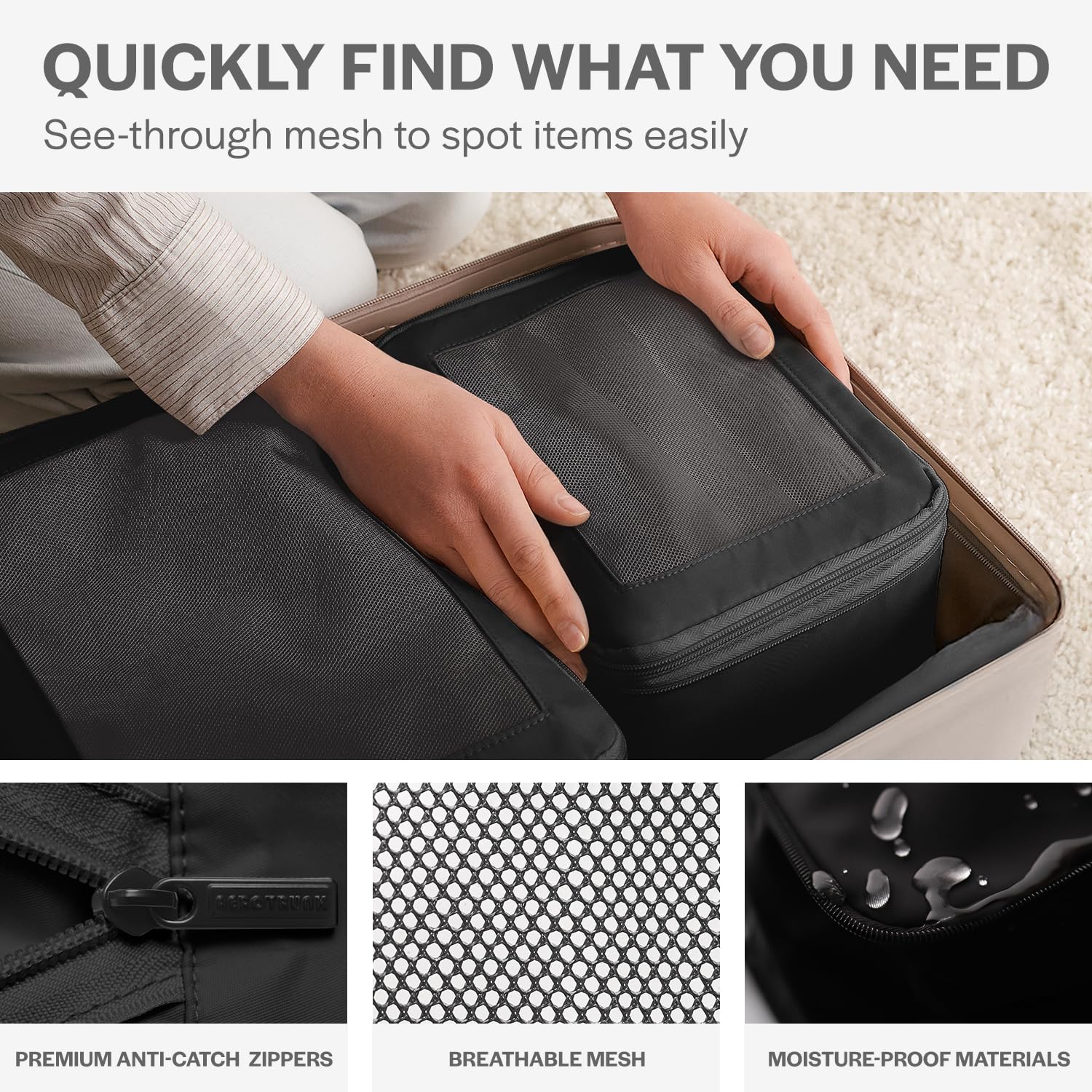 Travel Compression Packing Cubes - 2-Pack Black Luggage Organizer Bags with Double Zipper for Suitcases | Perfect for Business Trips, Vacations & Weekend Getaways