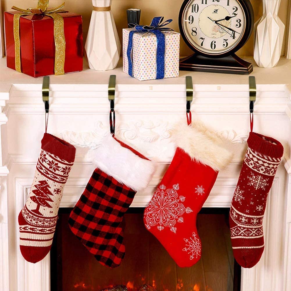 4 Pack Christmas Stocking Holders - Bronze Metal Mantel Hangers with Non-Slip Design for Fireplace, Holiday Decorations - Perfect for Christmas Party, Home Decor & Festive Fireplace Stocking Display