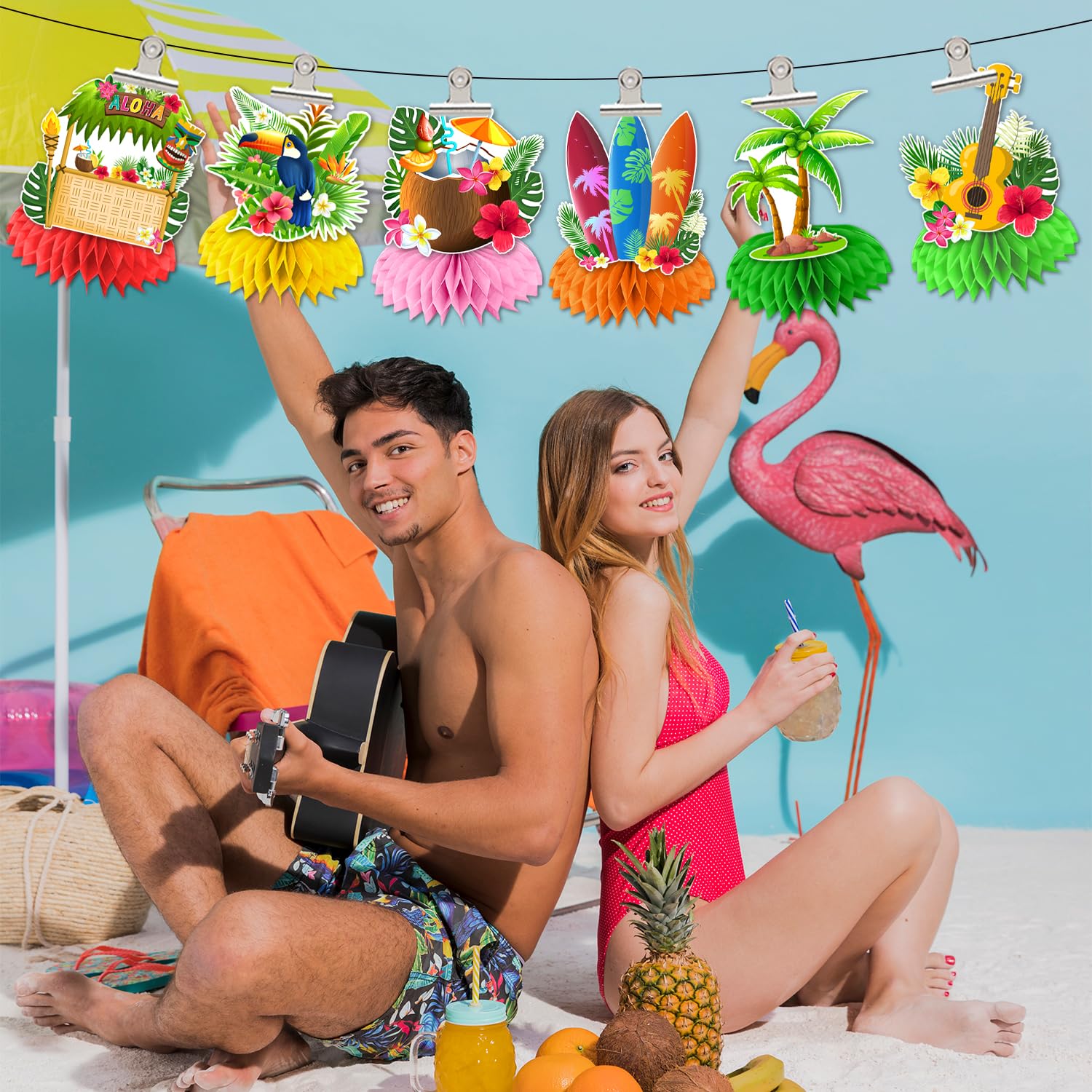 12 Pcs Tropical Honeycomb Centerpieces for Luau Party Decorations - Hawaiian Themed Table Decor, Hawaii Luau Party Supplies, Vibrant Tropical Party Decorations - Perfect for Beach Parties, Summer BBQs & Hawaiian Theme Events