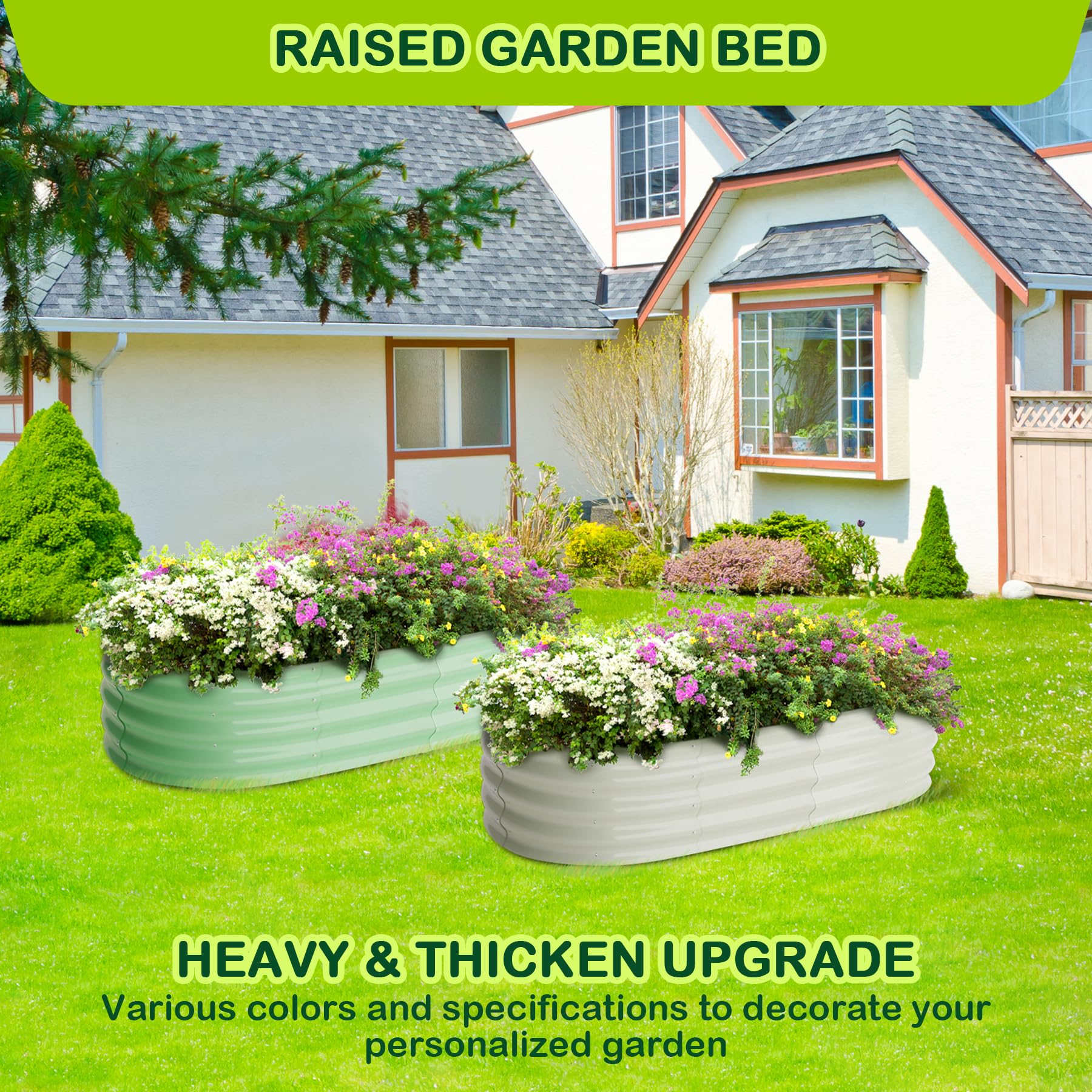 GARVEE 2-Pack 4.5' x 2' x 2' Oval Galvanized Metal Raised Garden Beds for Vegetables, Flowers & Plants - Outdoor Planter Boxes with Open Base, Easy Tool-Free Assembly (White) - Perfect for Backyard Gardening, Patio Decor & Small Space Planting