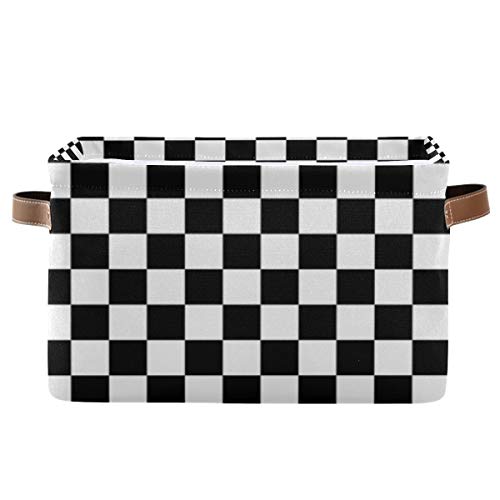 White and Black Grid Collapsible Canvas Storage Baskets - Large Decorative Baskets for Bedroom, Closet, Kids Toys & Laundry Organization | Space-Saving Home Decor