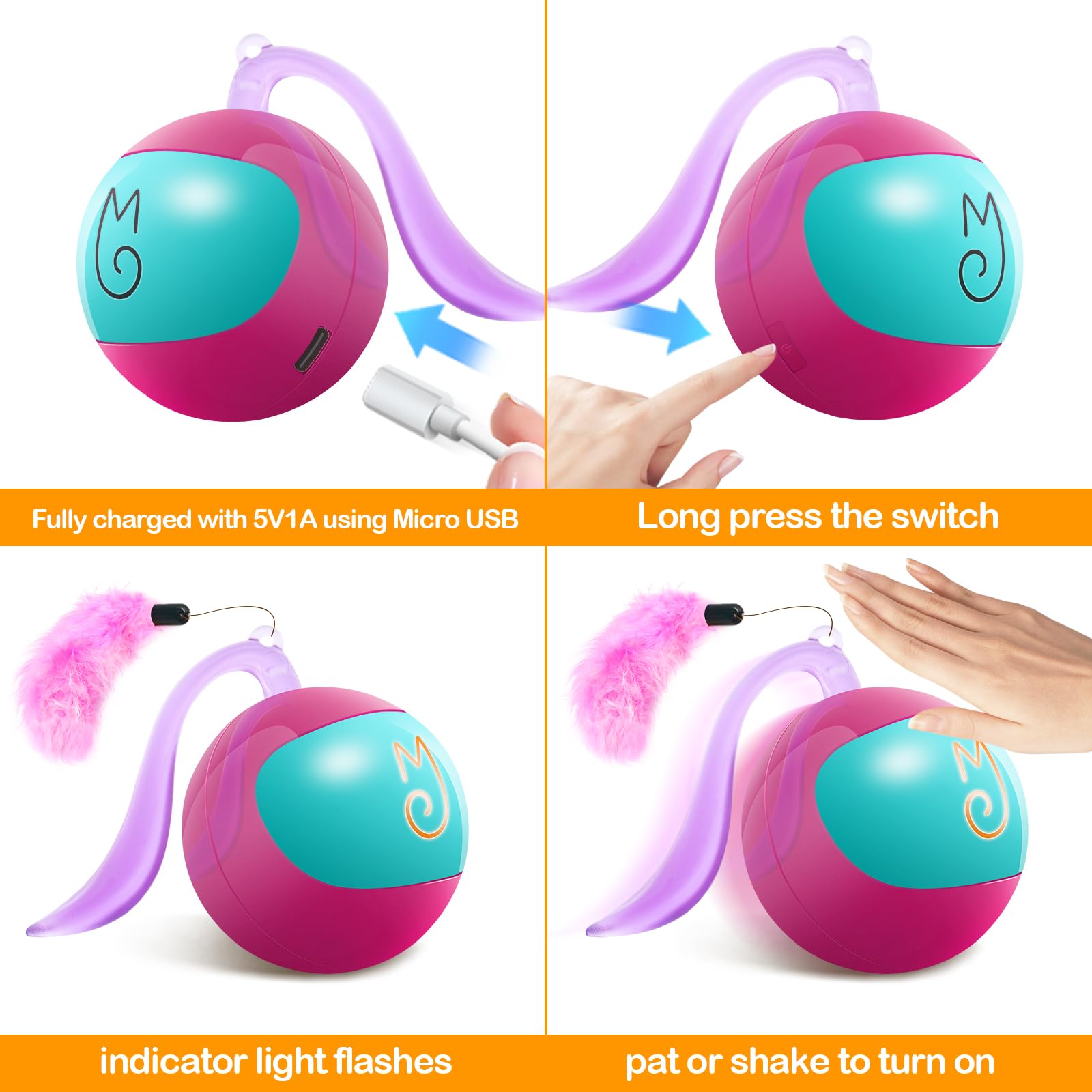 Interactive Cat Ball Toy Set - Automatic Rolling Chase with Fluffy Tail for Playful Kittens