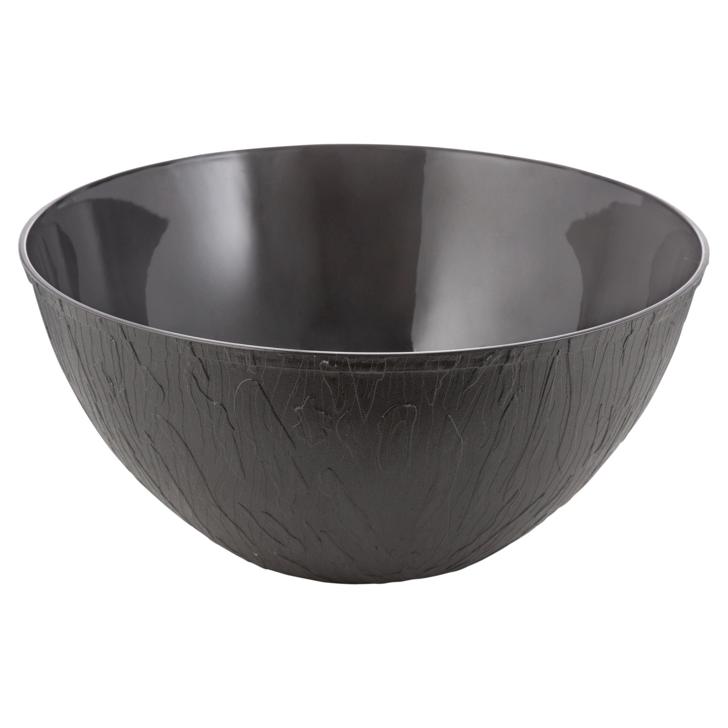 5 Pack Wooden Pattern Black Plastic Salad Bowls - Durable & Lightweight for Parties, Picnics, and Everyday Meals