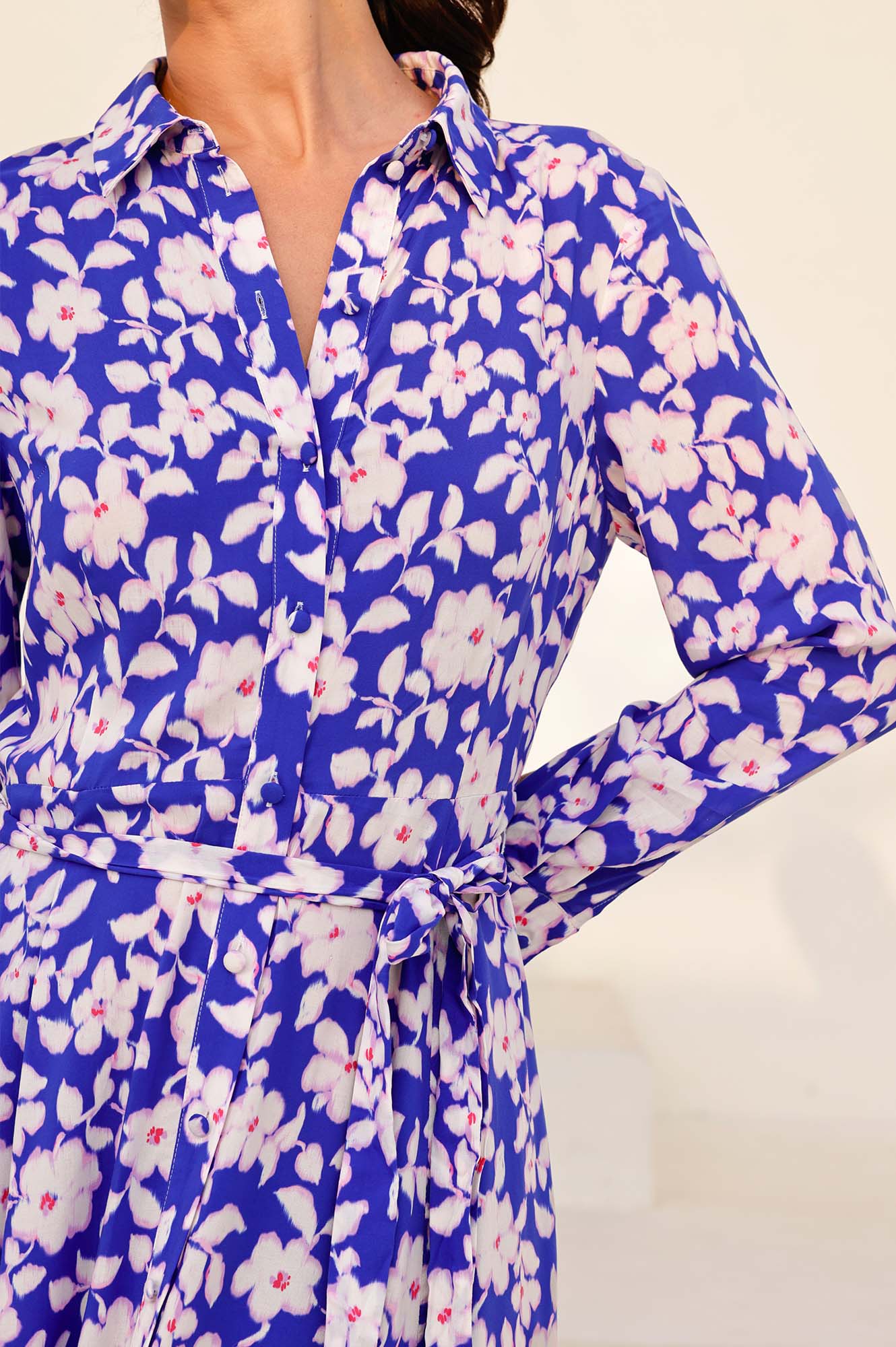 Eliza EcoVero™ Shirt Dress for Women - Blossom Cobalt & Pink Floral Print | Sustainable Viscose Wrap Dress | Perfect for Office, Date Night & Summer Outings