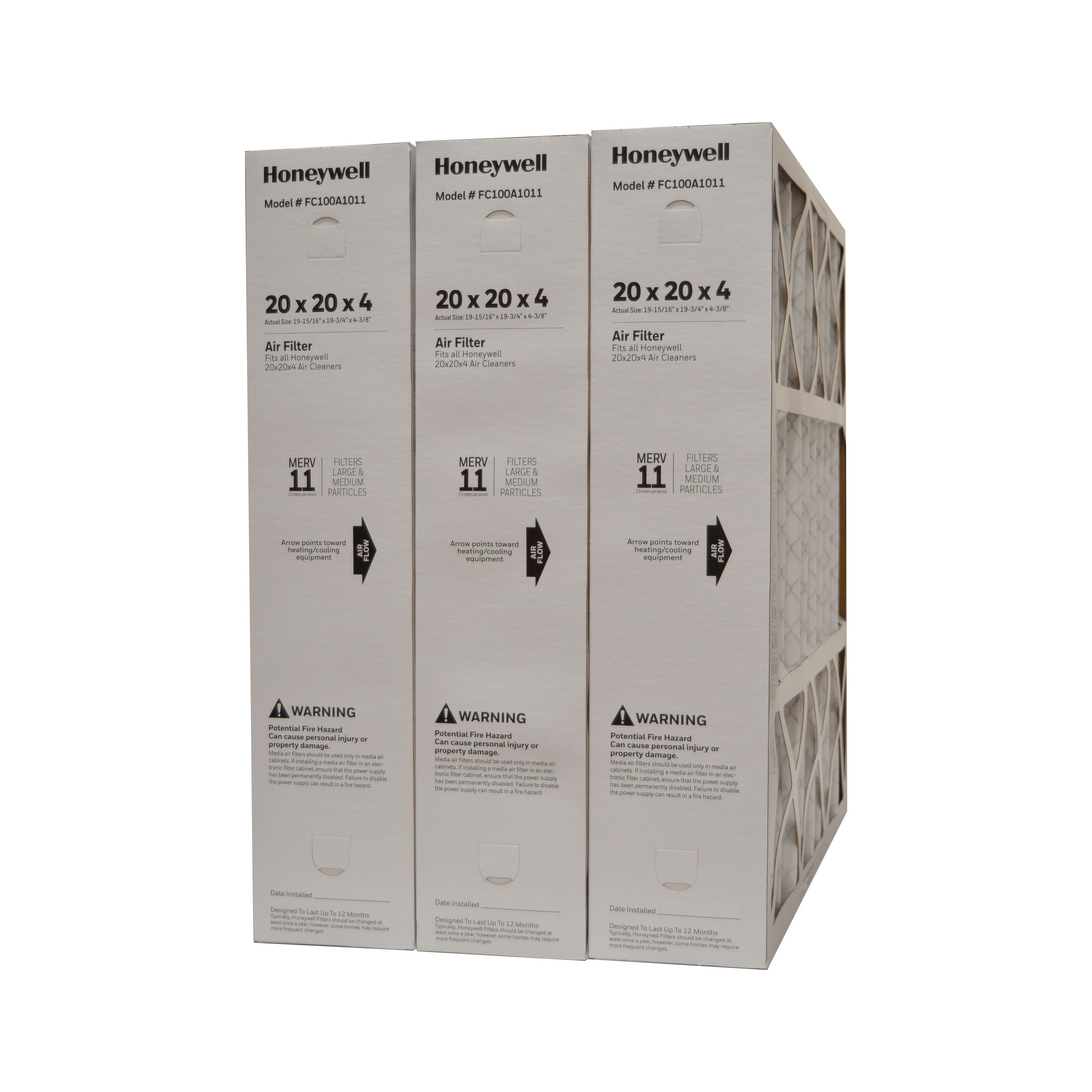 Honeywell FC100A1011 20x20x4 Electronic Air Cleaner - Replacement Filter for 20x20 Media Air Cleaner - Pack of 3 - Improves Indoor Air Quality for Homes & Offices