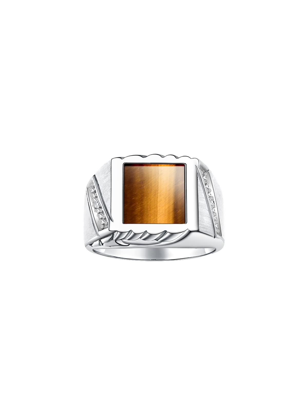 Stylish Men's Diamond & Black Onyx Rings - Sterling Silver Tiger Eye or Colored Quartz Rings for Men (Sizes 8-13) - Perfect for Weddings, Gifts & Everyday Wear