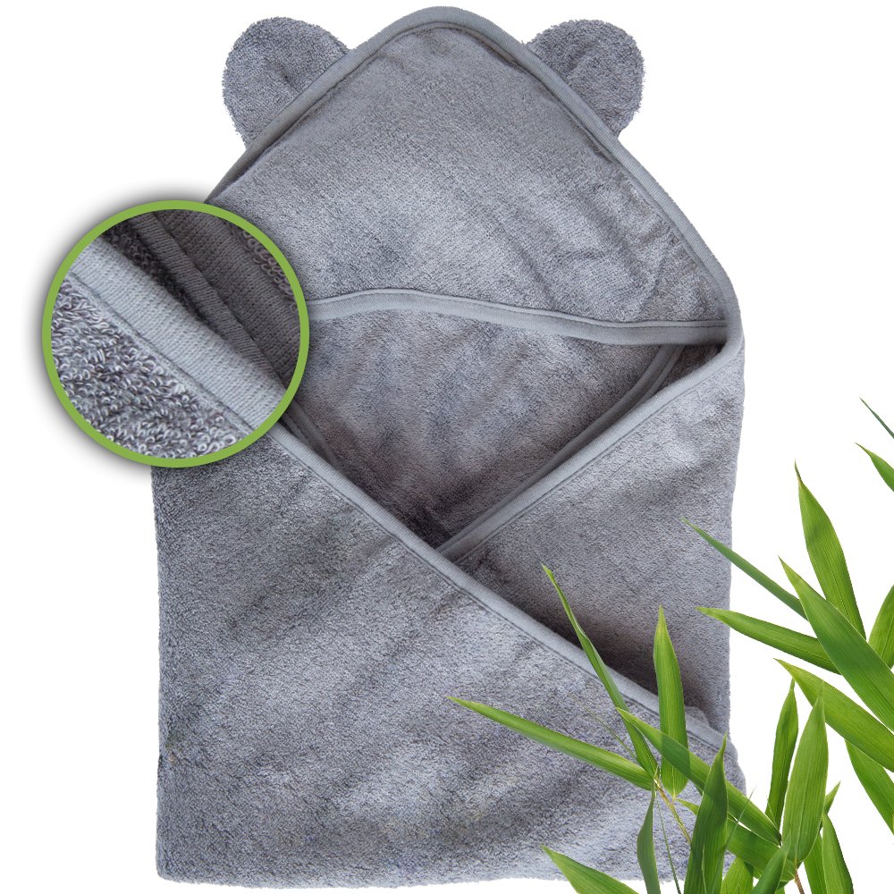 Organic Bamboo Baby Hooded Towel - Soft for Sensitive Skin | Newborn & Toddler Essentials (Gray) - Bath & Swim Use