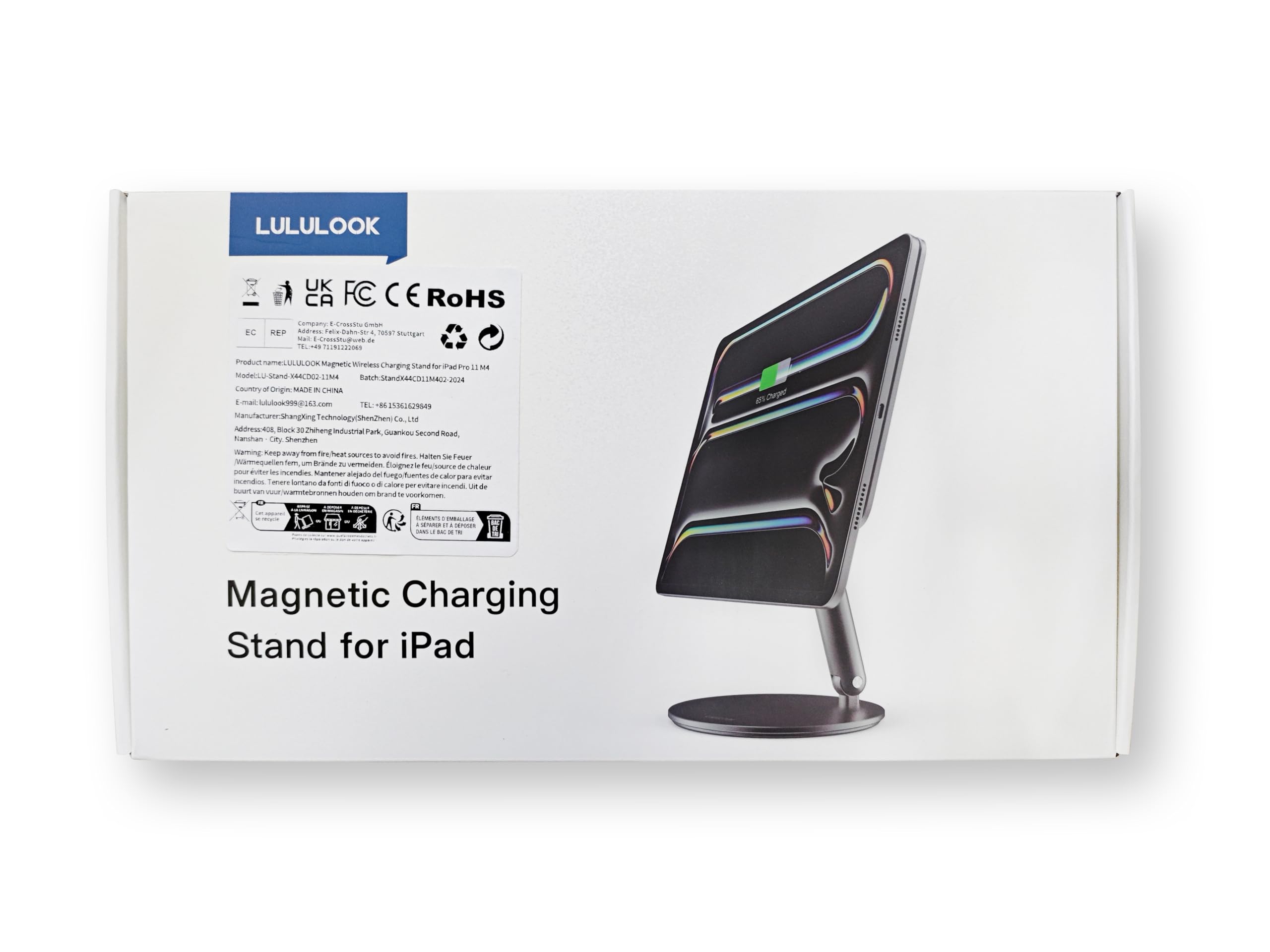LULULOOK 360° Adjustable Magnetic Wireless Charging Stand for iPad Pro 11-inch M4 (2024) - Aluminum Alloy Foldable Tablet Stand with USB-C Cable - Perfect for Home Office, Bedside & Travel Use