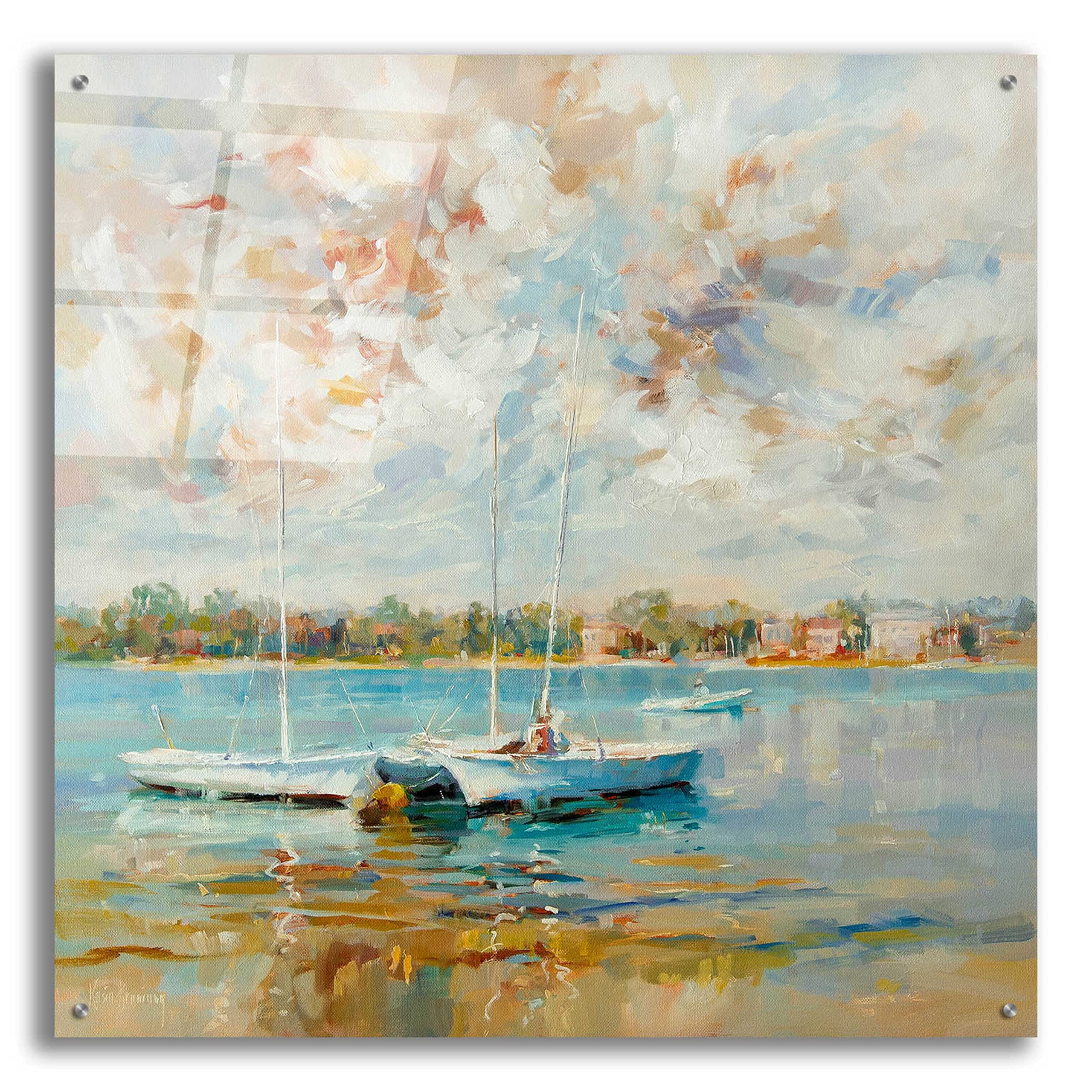 Kasia Bruniany 'At Water's Edge' Acrylic Glass Wall Art - 36x36 Inches Modern Abstract Painting for Living Room, Bedroom & Office Decor