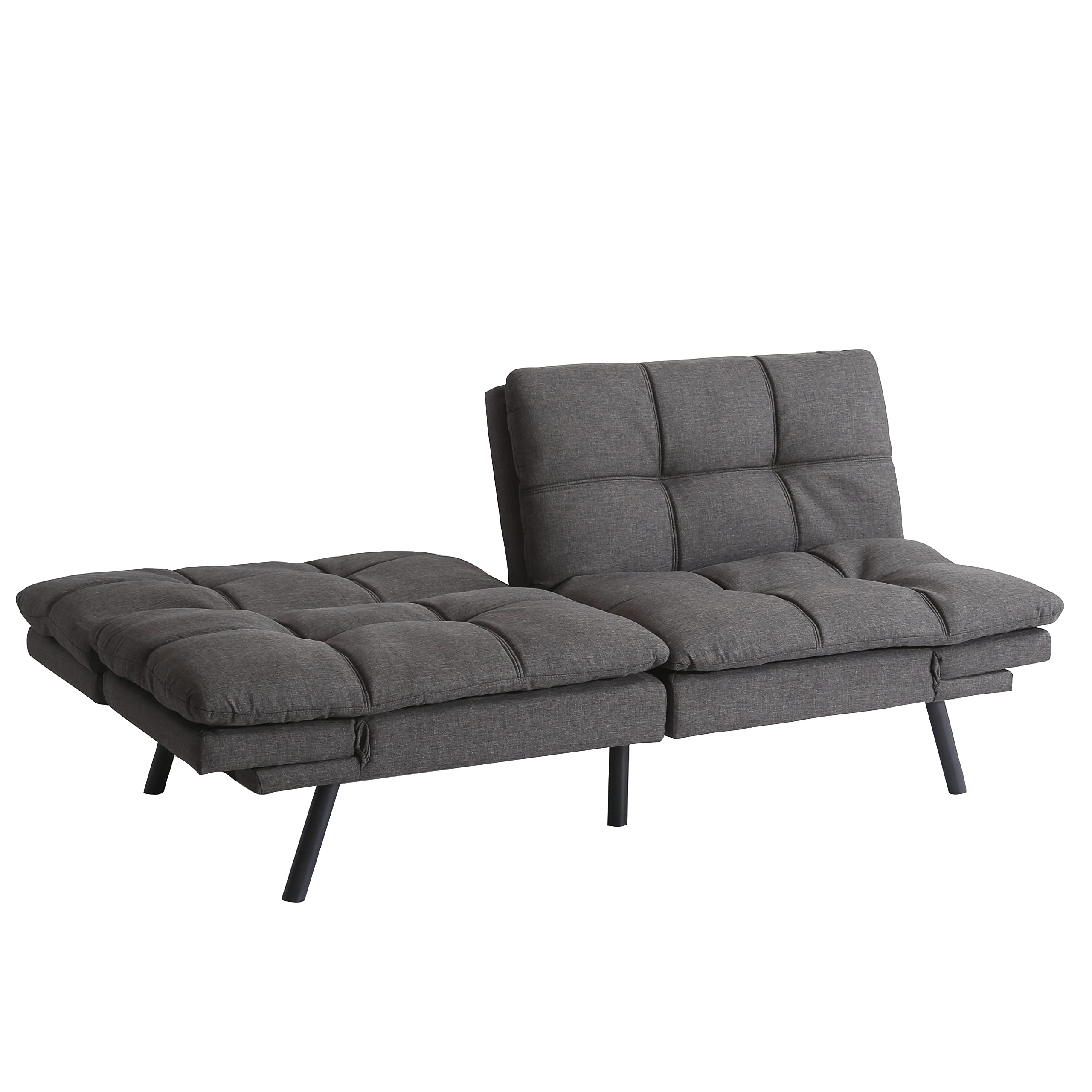 Convertible Memory Foam Futon Sofa Bed - Dark Grey Fabric Sleeper Couch for Small Spaces | Modern Folding Sofa Bed for Guest Room, Studio Apartment & Compact Living Areas