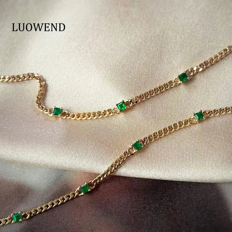 18K Yellow Gold Bracelet for Women - Real Natural Emerald or Diamond Fashion Jewelry, Elegant INS Style Birthday Gift for Her - Perfect for Anniversaries, Parties & Special Occasions
