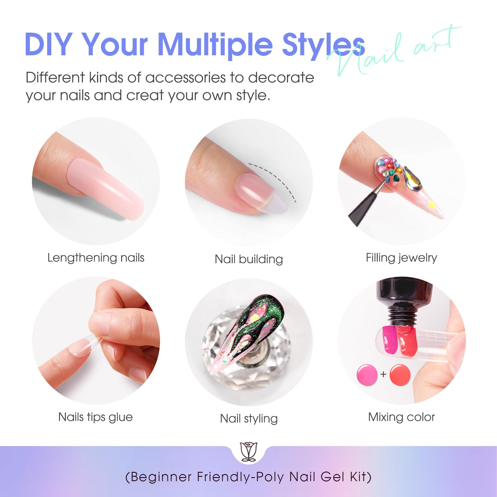 ROSALIND 28 Colors Poly Nail Gel Kit with Mini UV Lamp - Professional Clear & Neon Gel Polish Starter Set for DIY Nail Art | Perfect for Beginners, Halloween, Spring & Summer Manicures | Home Salon & Party Nail Care Essentials