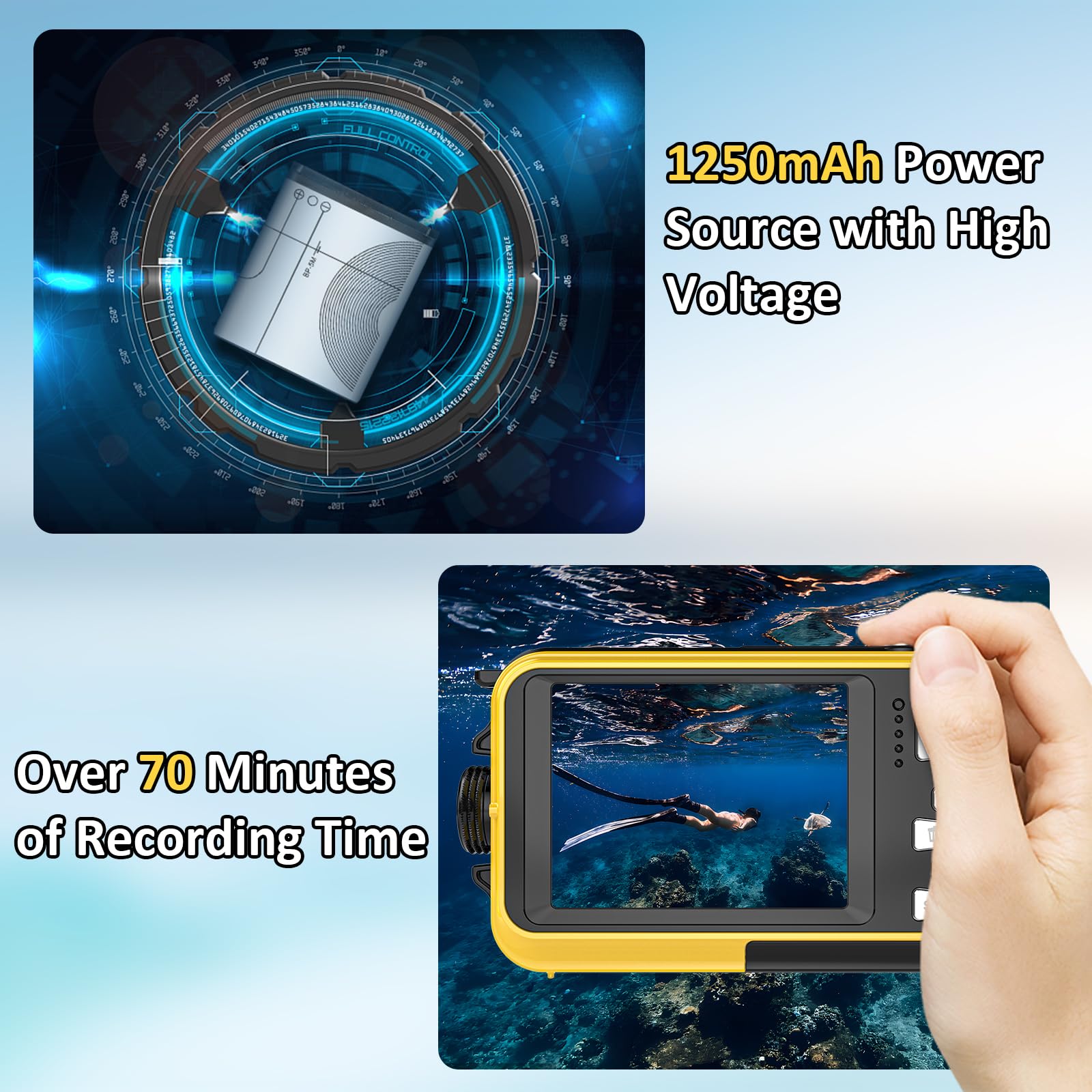 4K Waterproof Digital Camera 56MP Autofocus Dual-Screen Selfie Underwater Camera with 32GB Card - 11FT Depth, Compact Floatable Point & Shoot for Snorkeling, Scuba Diving & Beach Vacations - Includes 1250mAh Rechargeable Battery
