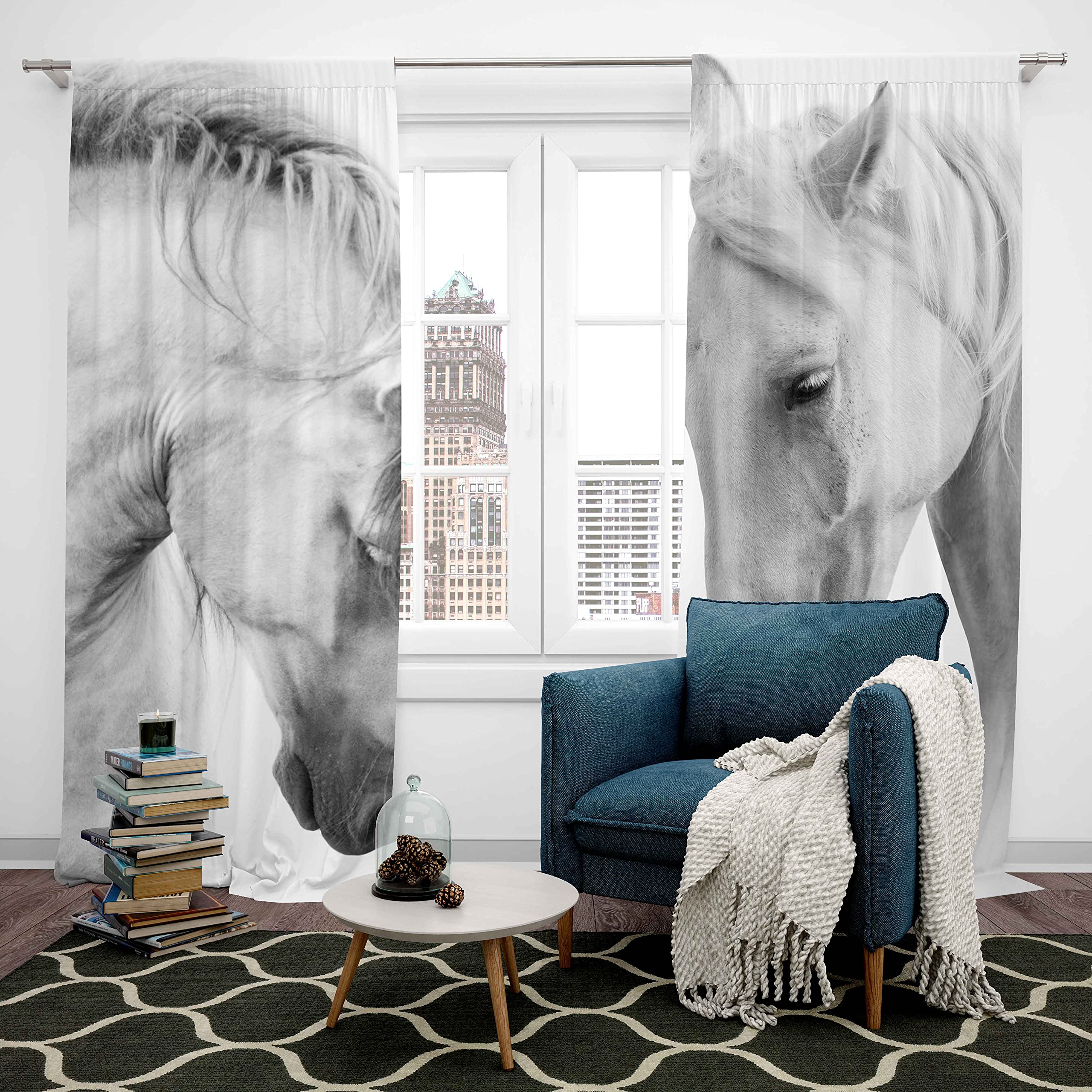 Galloping Horses 3D Window Curtains for Bedroom & Living Room - 52x90 Inch Wild Animal Print Drapes, Farmhouse Decor for Boys, Girls & Couples - Perfect for Wildlife Theme, Kids Room & Country Style Homes