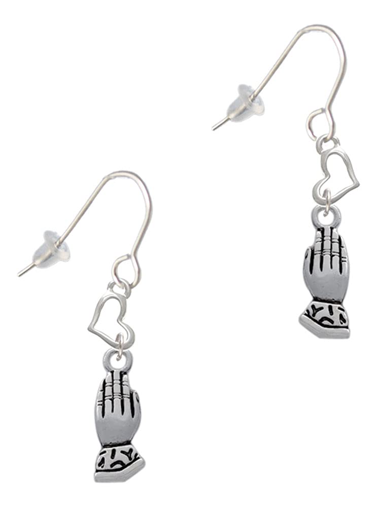 Praying Hands Heart Earrings - Silver French Hook for Daily Wear