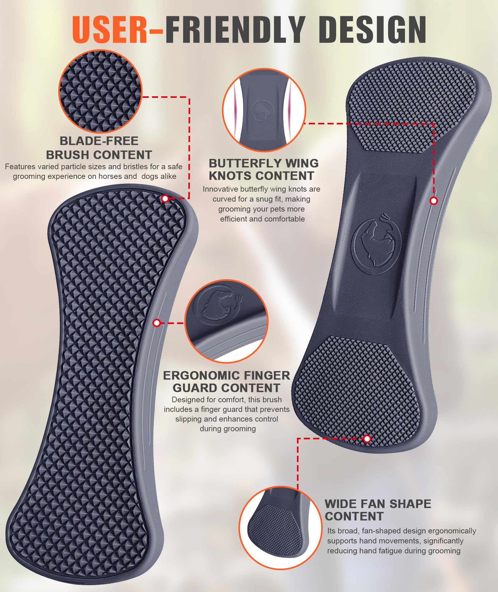 Premium Horse Grooming Brush - Blade-Free Shedding Tool for Gentle Coat Care | Multi-Functional Deshedding Brush for Horses | Navy Blue | Perfect for Daily Grooming, Show Prep & Shedding Season
