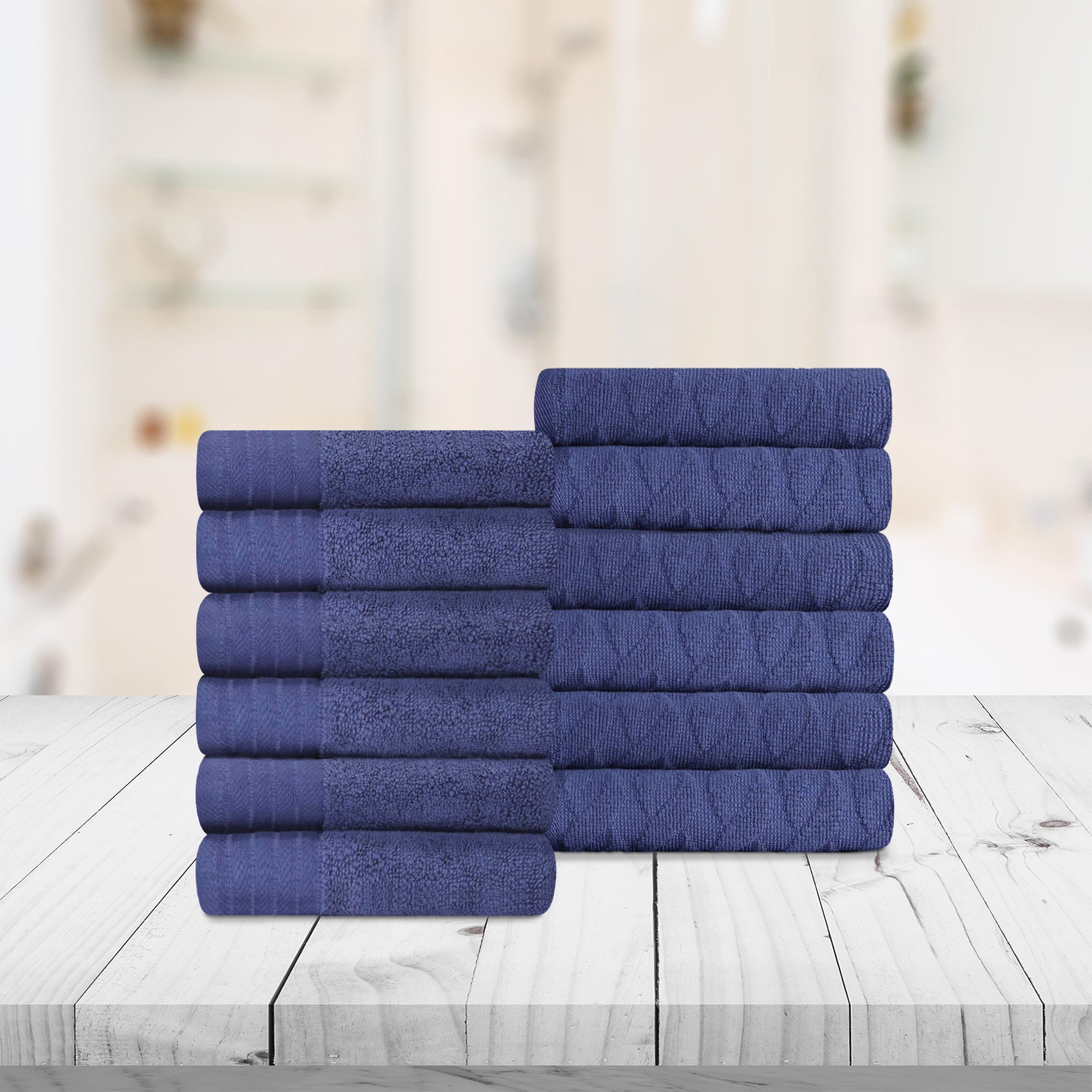 Premium 12-Piece Turkish Cotton Face Towel Set - Jacquard Herringbone & Solid Design | Soft Bath Towels for Spa, Gym, Travel & Luxury Home Use