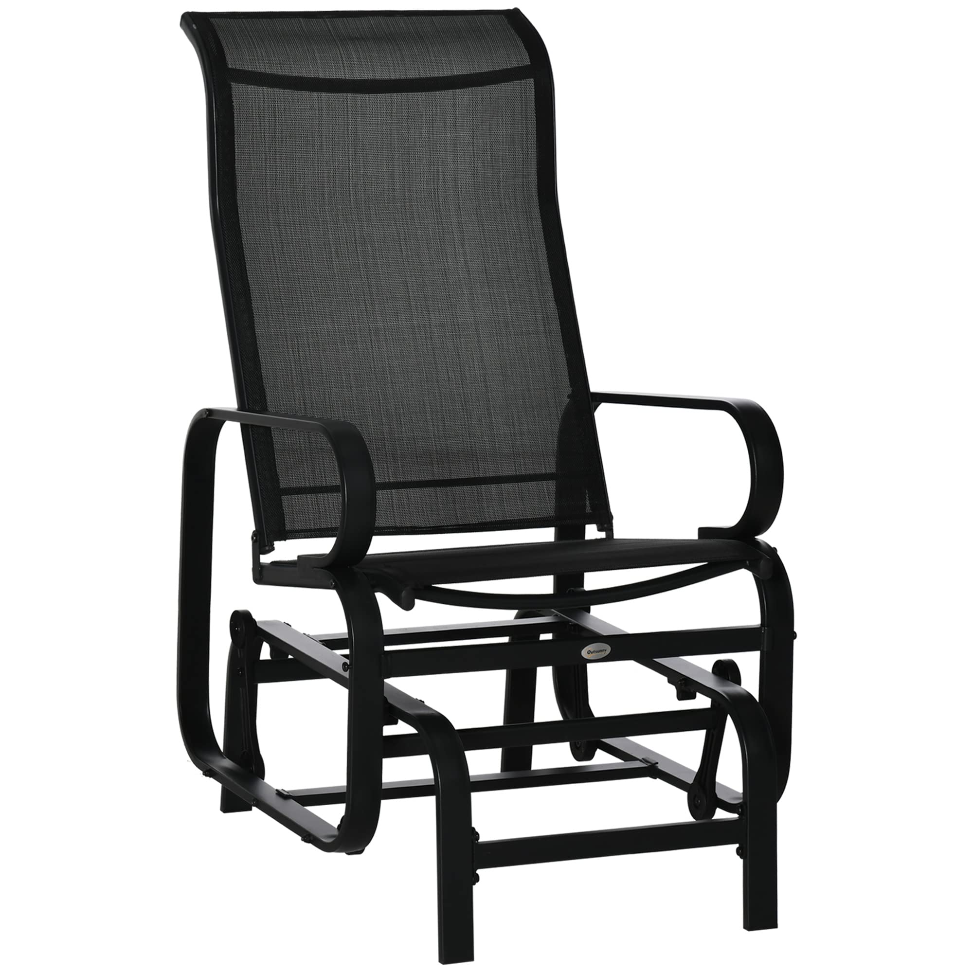 Outsunny Outdoor Glider Chair - Patio Rocking Chair with Smooth Swing Motion, Lightweight Durable Design for Backyard, Garden & Deck - Perfect for Relaxing, Reading & Enjoying Nature (Black)