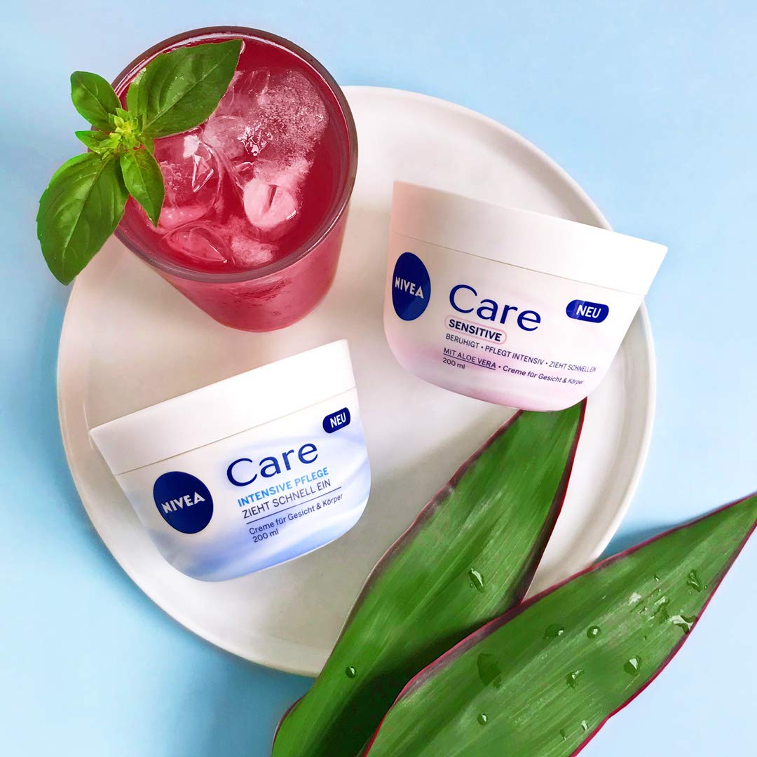 NIVEA Sensitive Skin Body & Face Moisturizing Cream - 3 Pack (200ml Each) - Hypoallergenic & Fragrance-Free for Dry, Irritated Skin - Perfect for Daily Hydration & Post-Shave Care