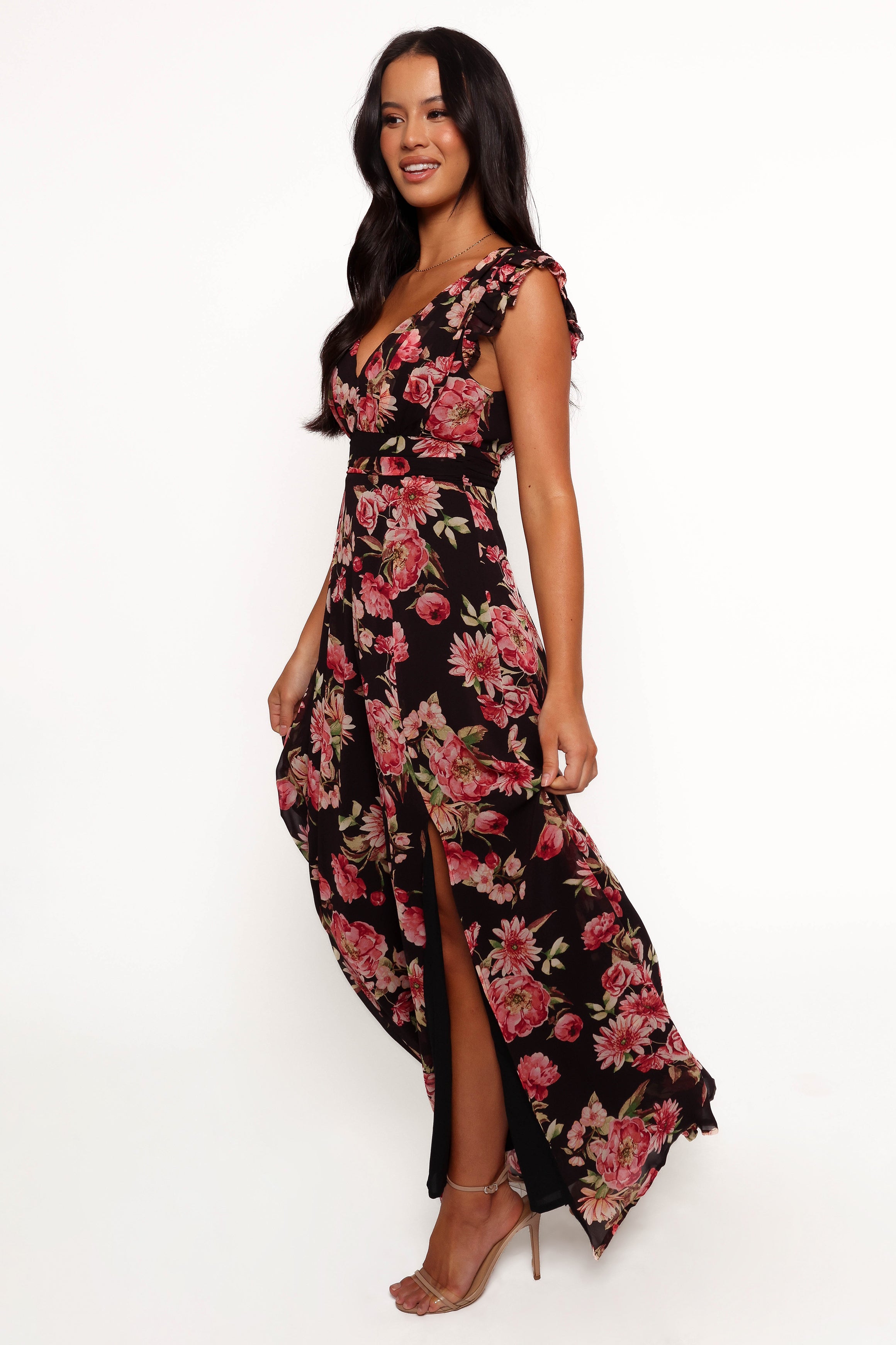 Aldo Women's Maxi Dress - Black Floral Print Long Sleeve Boho Dress for Summer Beach Vacation & Casual Outings