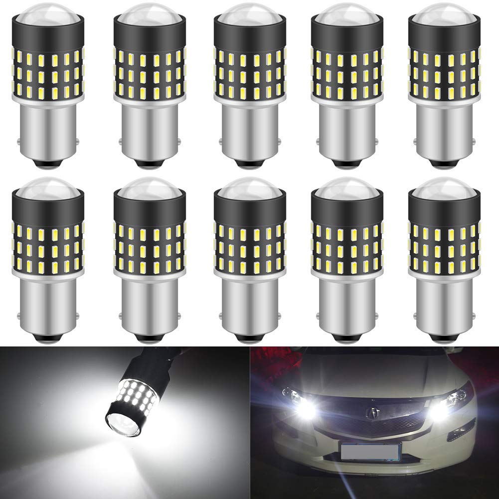 KATUR 1156 BA15S LED Bulb - 3014 54 Chipsets, 650 Lumens Super Bright Xenon White Light - Pack of 10 | Perfect for Turn Signal, Reverse, Brake, Tail, Stop & Parking Lights in Cars, Trucks, RVs & Motorcycles
