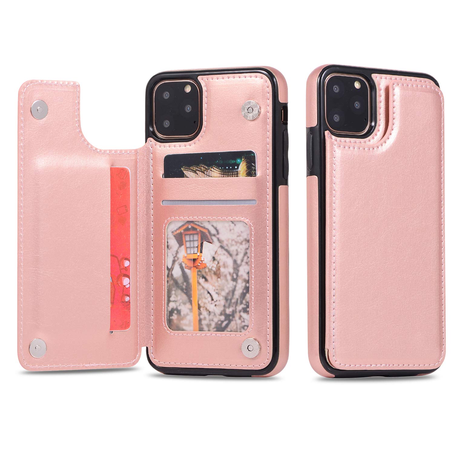 SAVYOU iPhone 11 Pro Max Wallet Case with Credit Card Holder & Kickstand - Premium PU Leather Magnetic Flip Cover, Shockproof Protection for iPhone 11 Pro Max 6.5 Inch (2019 Model, Rose Gold) - Perfect for Business Travel, Daily Commute & Hands-Free Viewing