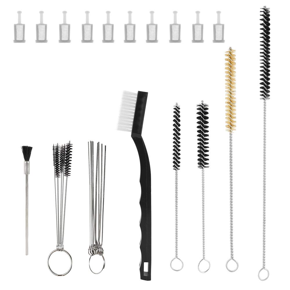QISF 31Pcs Airbrush Cleaning Kit with Nylon Brushes, Mini Brushes & Needles - Metal Tube Cleaning Brush + 10Pcs Spray Gun Filters for Airbrush, Nozzles, Tattoo Guns & Painting Equipment - Perfect for Artists, Hobbyists & DIY Projects