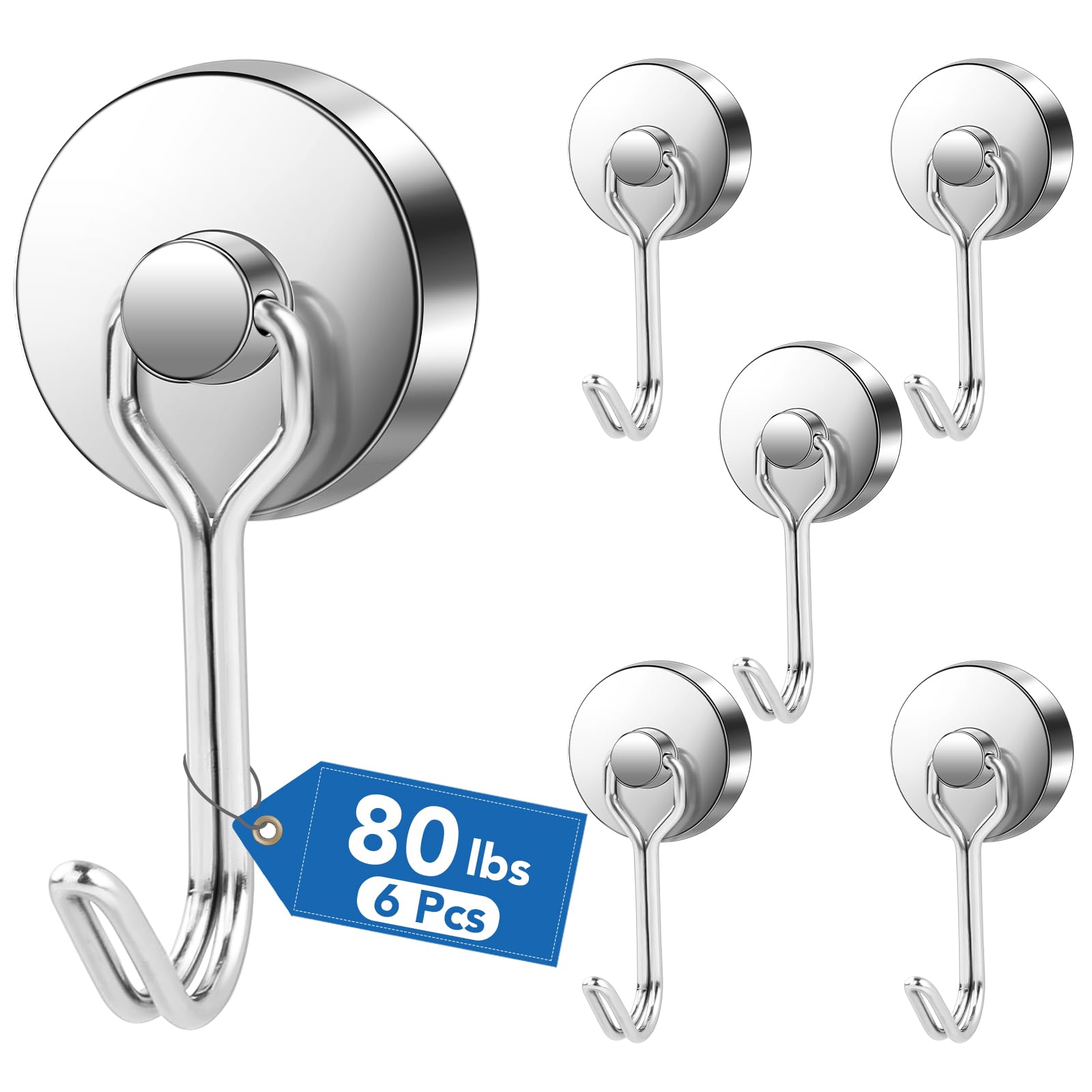 LOVIMAG Magnetic Hooks 6-Pack - Heavy Duty for Garage, Fridge & Travel