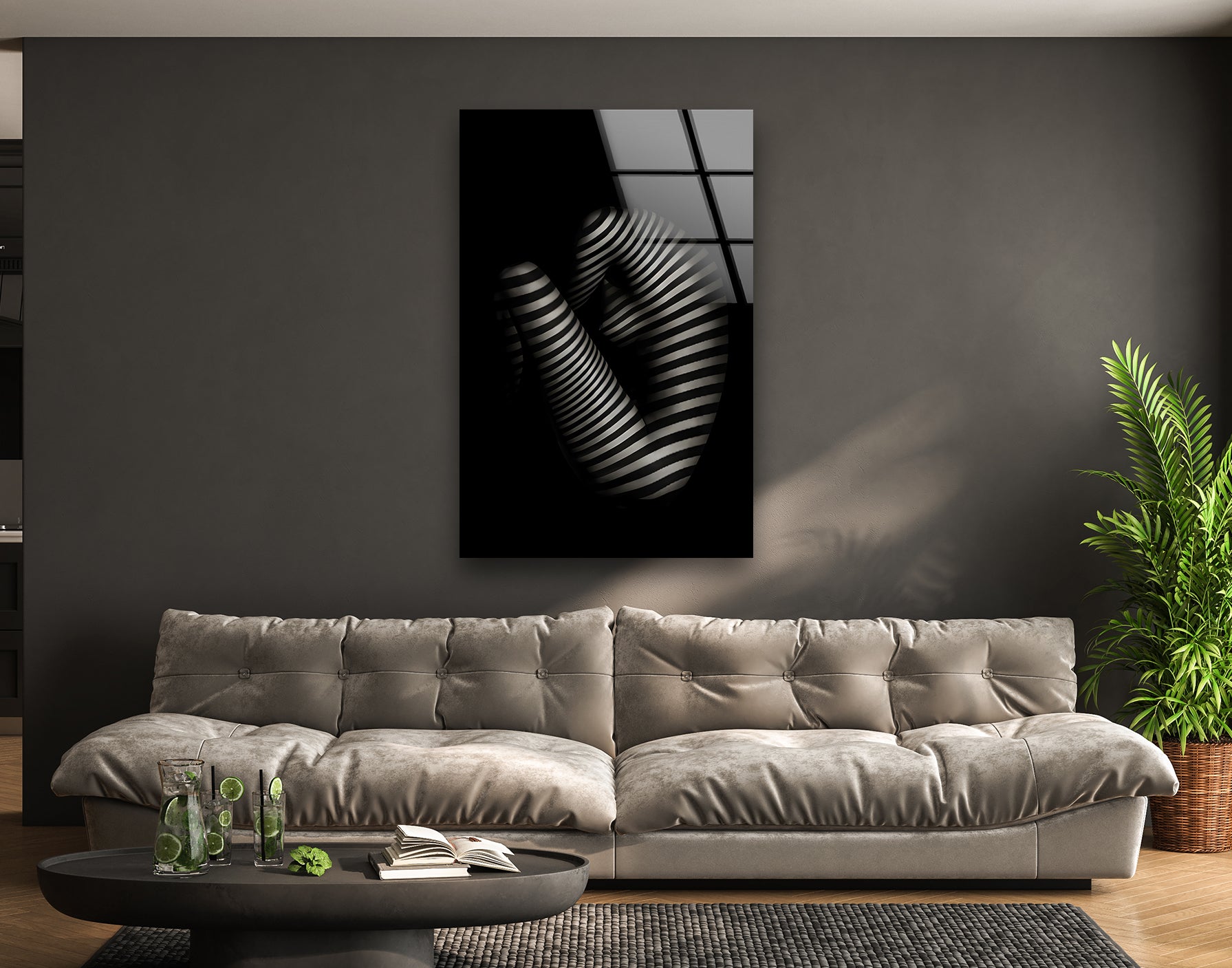 Black & White Erotic Art Glass Wall Decor - Modern Abstract Home Decor for Living Room, Bedroom & Office