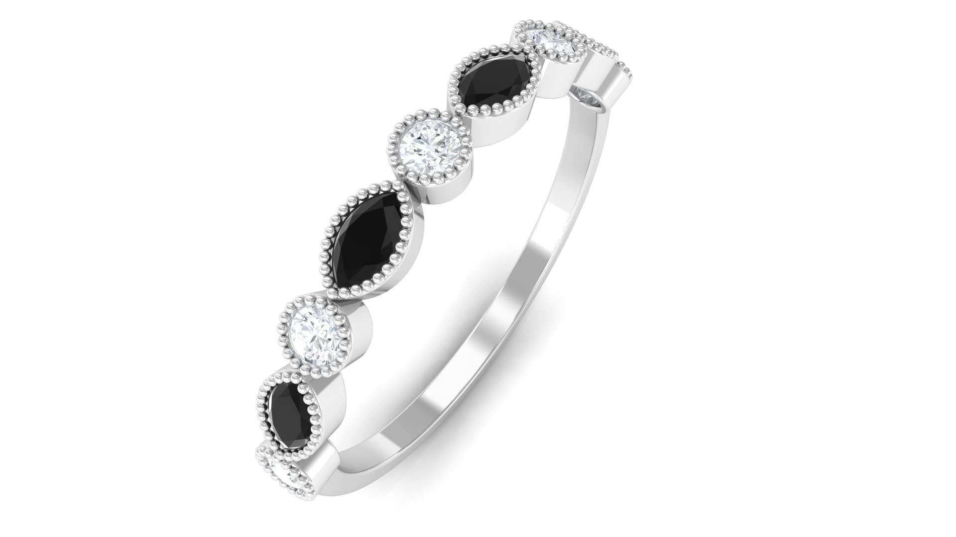 3/4 CT Lab-Created Black Diamond & Moissanite Marquise Half Eternity Ring in 14K Solid Gold - Elegant Stackable Wedding Band, Anniversary Gift for Her - Perfect for Evening Events, Date Nights & Special Occasions
