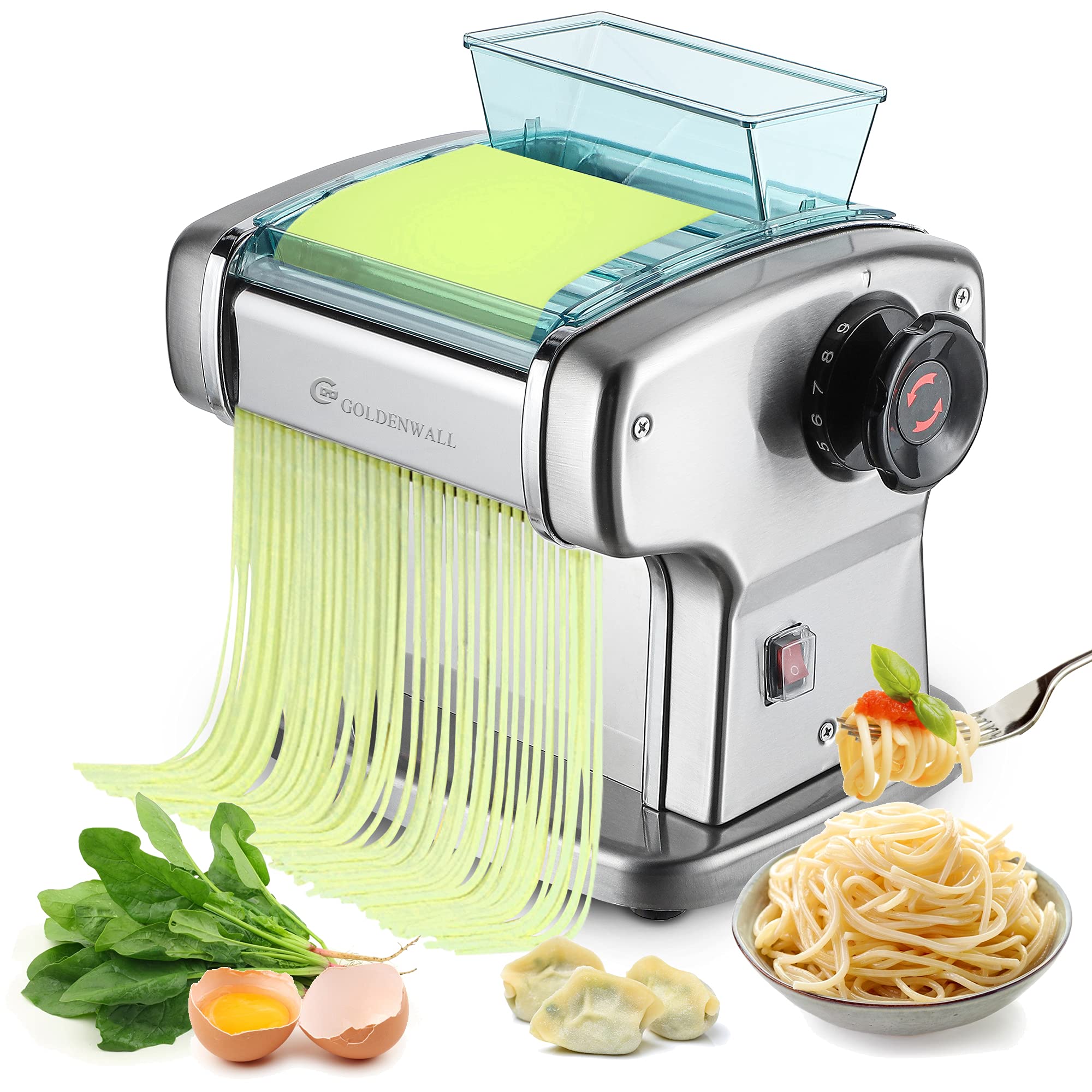 CGOLDENWALL Electric Pasta Maker Machine - 2.5mm Round Noodle Roller, Semi-Automatic Dumpling & Wonton Maker for Home Use (110V/220V, Model JCD-5) | Perfect for Italian Pasta, Asian Noodles & Homemade Dumplings