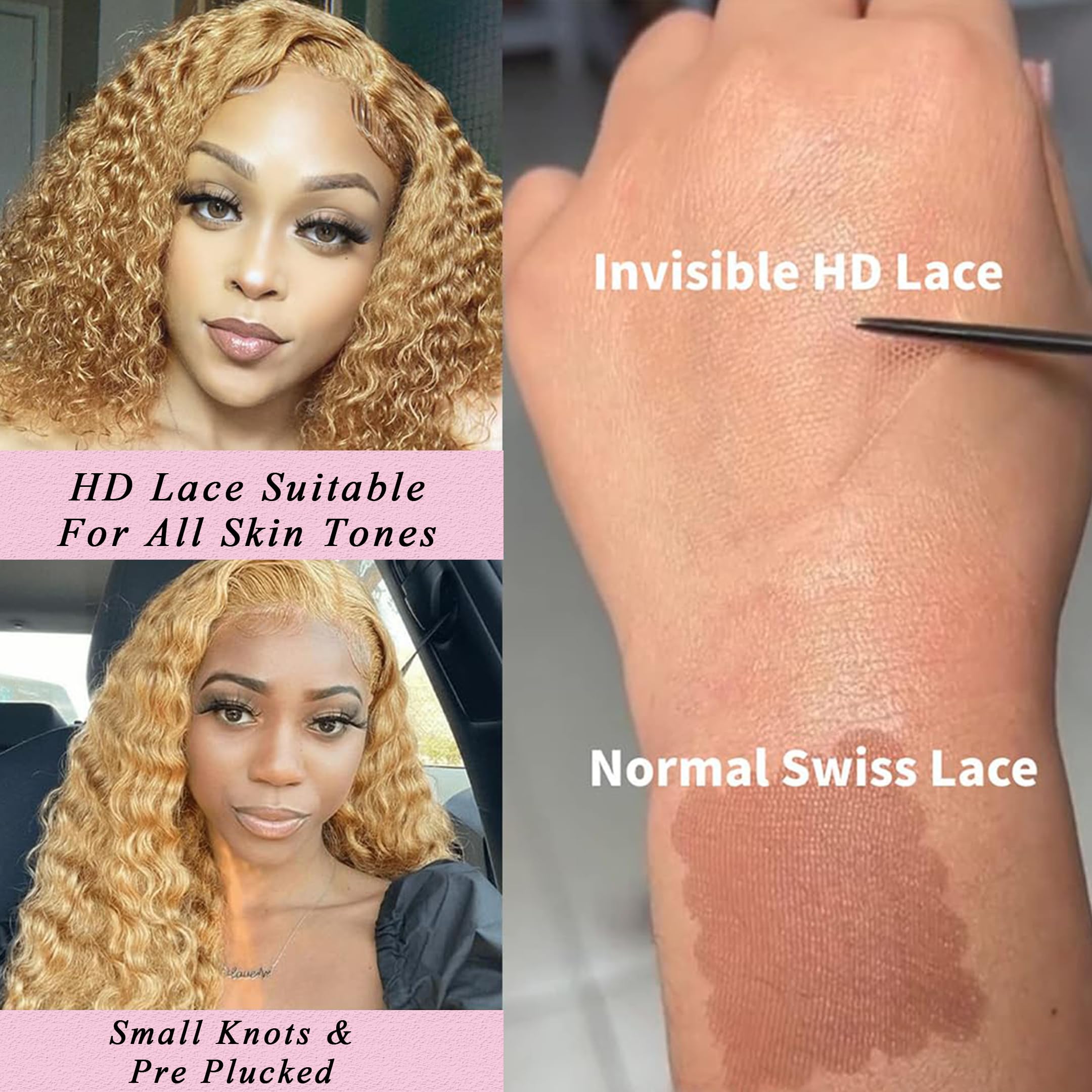 Honey Blonde 26 Inch Deep Wave Lace Front Wig - 13x6 HD Transparent Lace Frontal Human Hair Wig with Pre-Plucked Hairline & 180% Density for Women | Perfect for Daily Wear, Cosplay, and Special Occasions