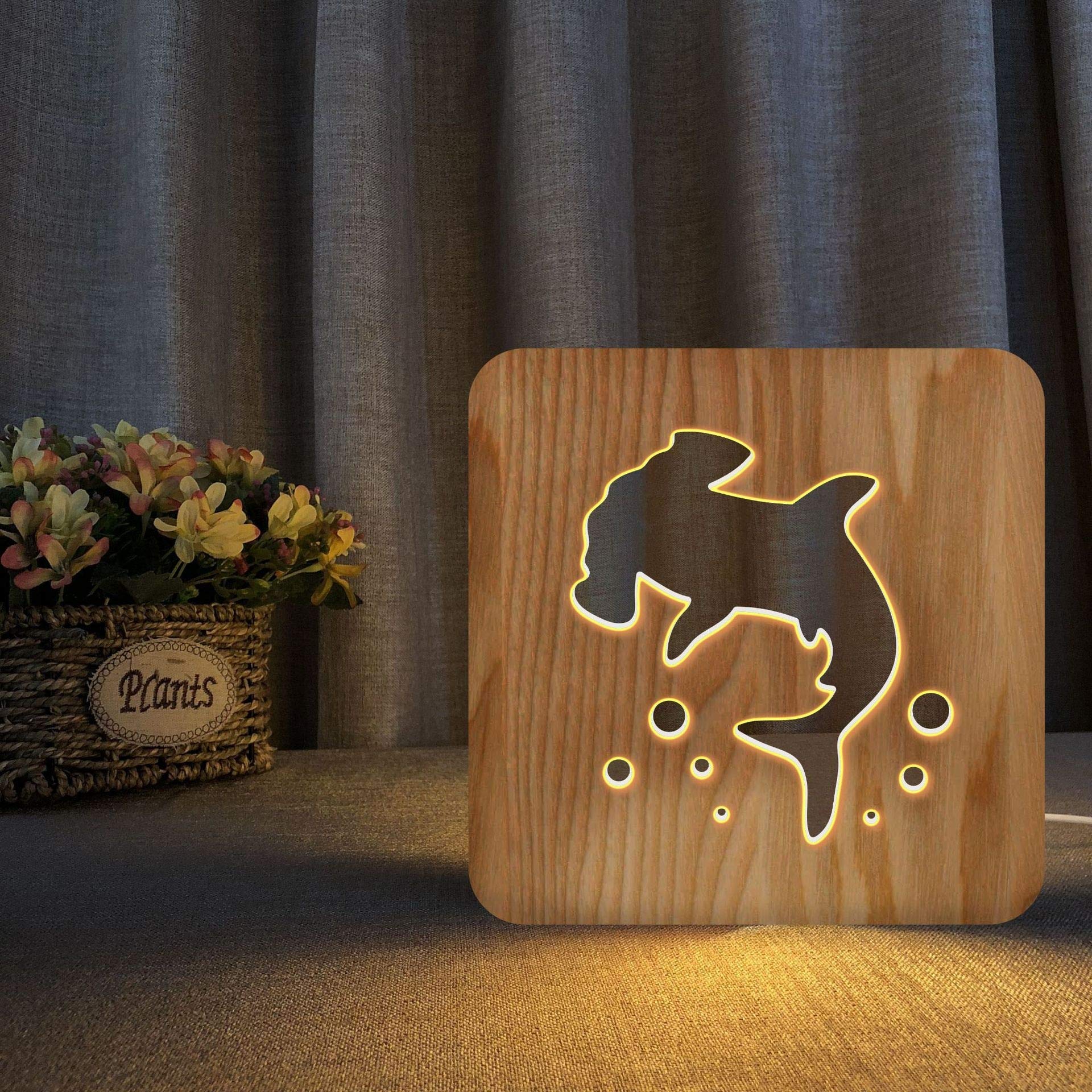 Hammerhead Shark 3D Wooden LED Night Light - Modern Home Decor, Bedroom & Nursery Lamp, Unique Table Light Gift for Kids & Adults | Perfect for Shark Lovers, Themed Rooms & Nighttime Ambiance