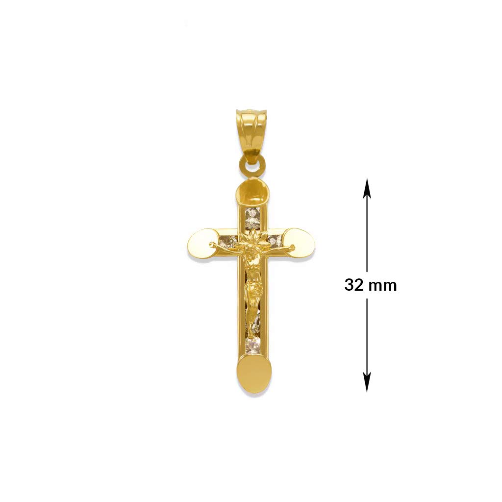 14K Gold Jesus Cross Pendant Necklace with White CZ Stones - Elegant Catholic Christian Religious Jewelry for Women & Men (32mm, 39mm, 52mm, 67mm Sizes) - Perfect Gift for Baptism, Confirmation, Christmas & Daily Faith Wear
